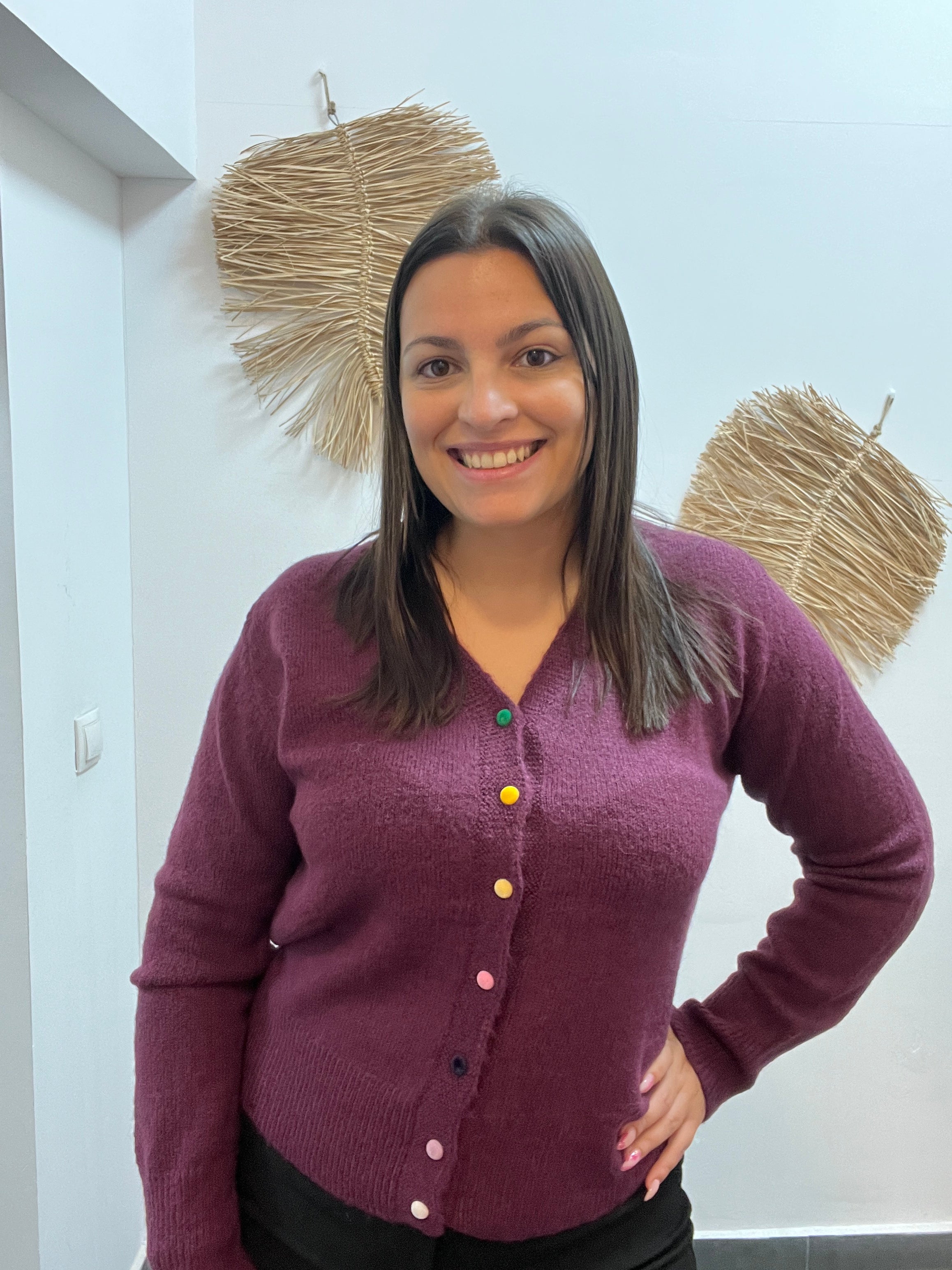 Cárdigan de puntos burdeos CF