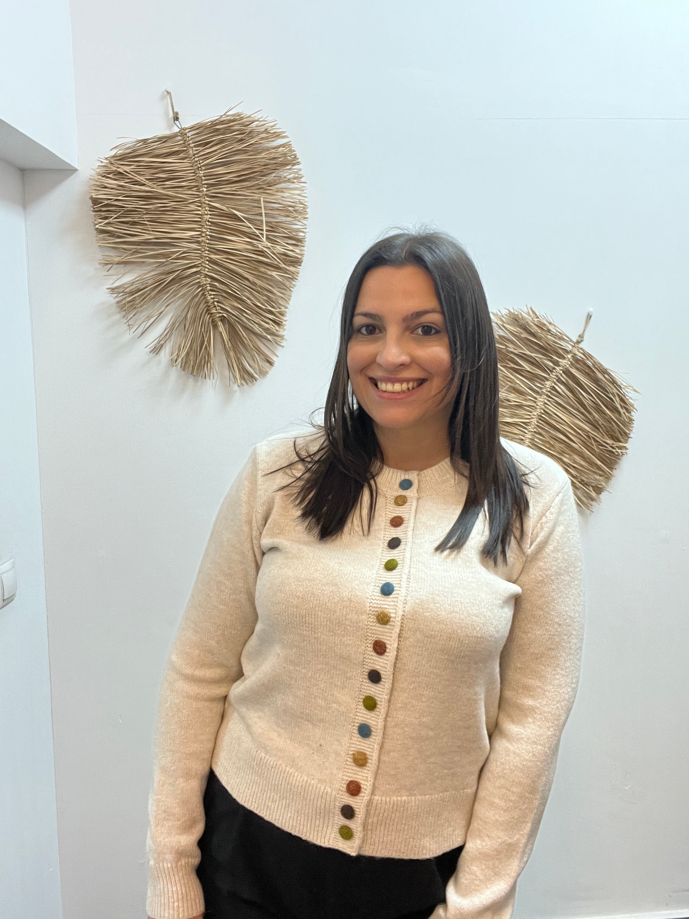 Cárdigan punto cuello redondo beige CF