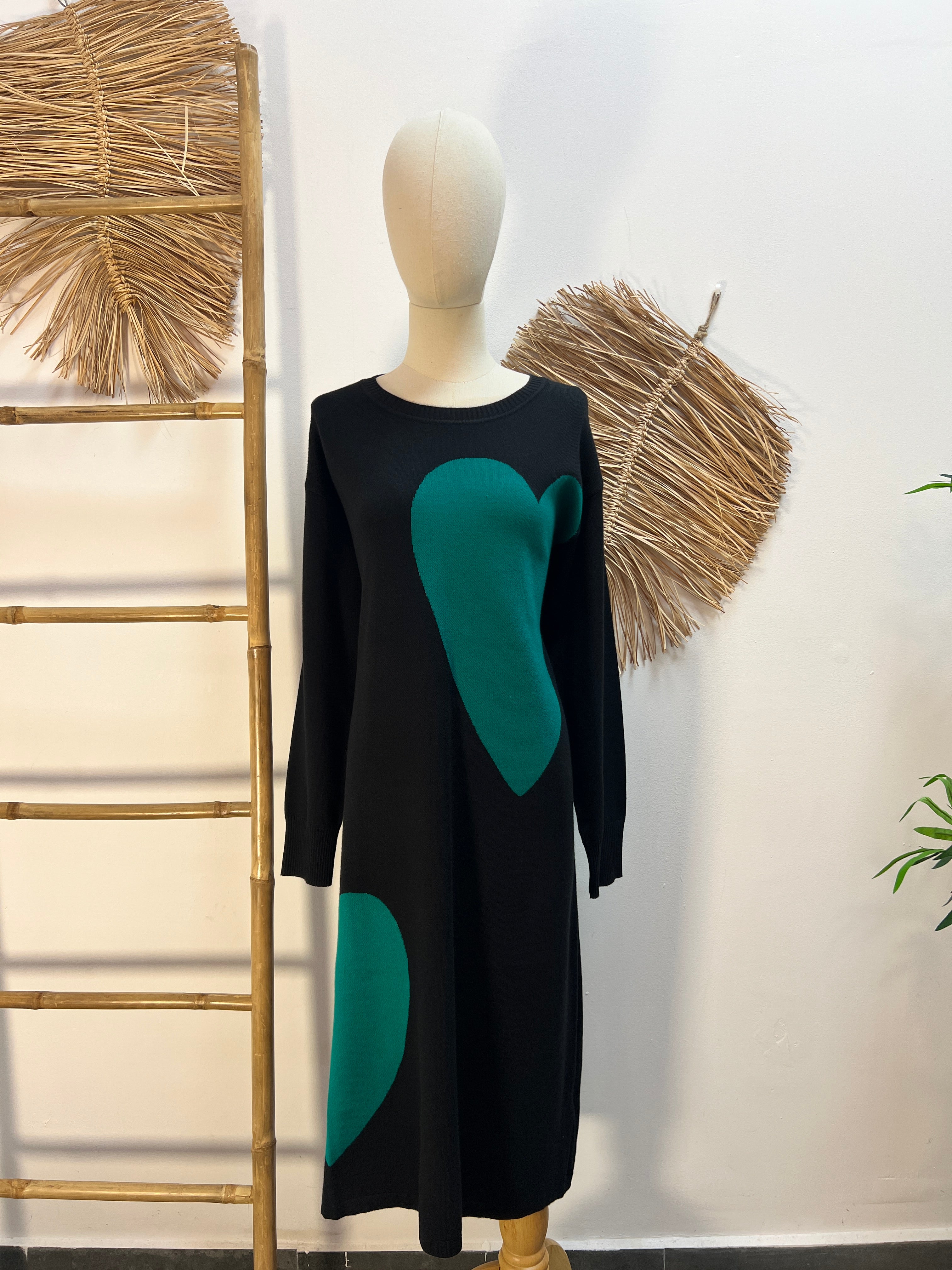 Vestido midi jacquard con estampado super green heart CF