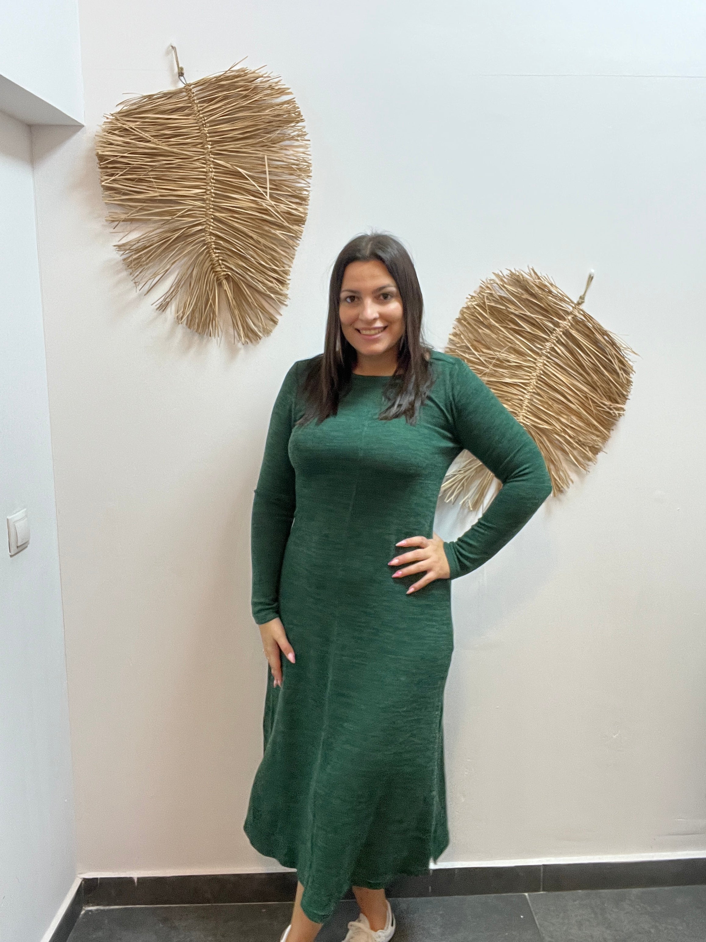Vestido midi punto canalé verde CF