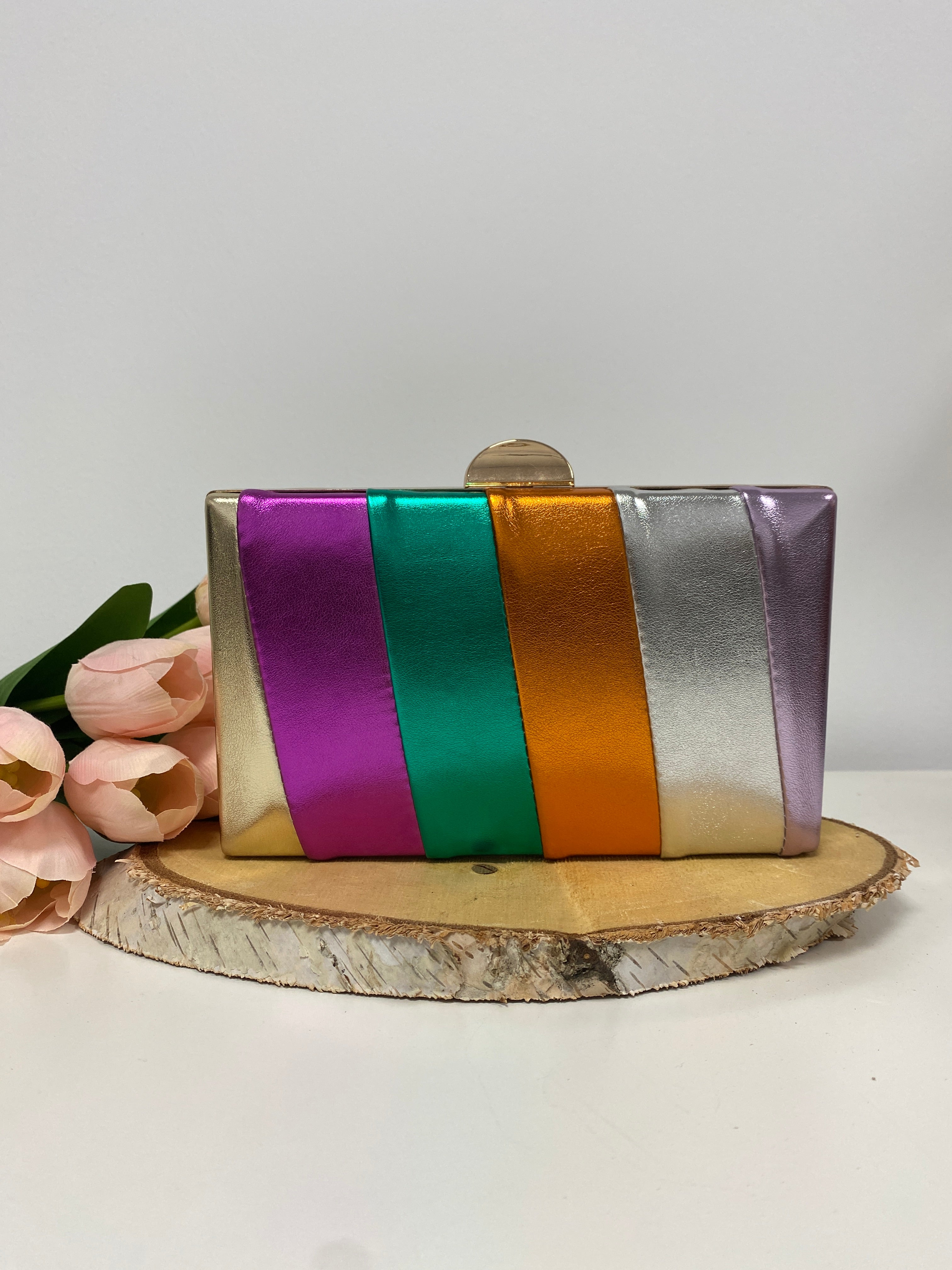 Bolso fiesta rayas metalizado