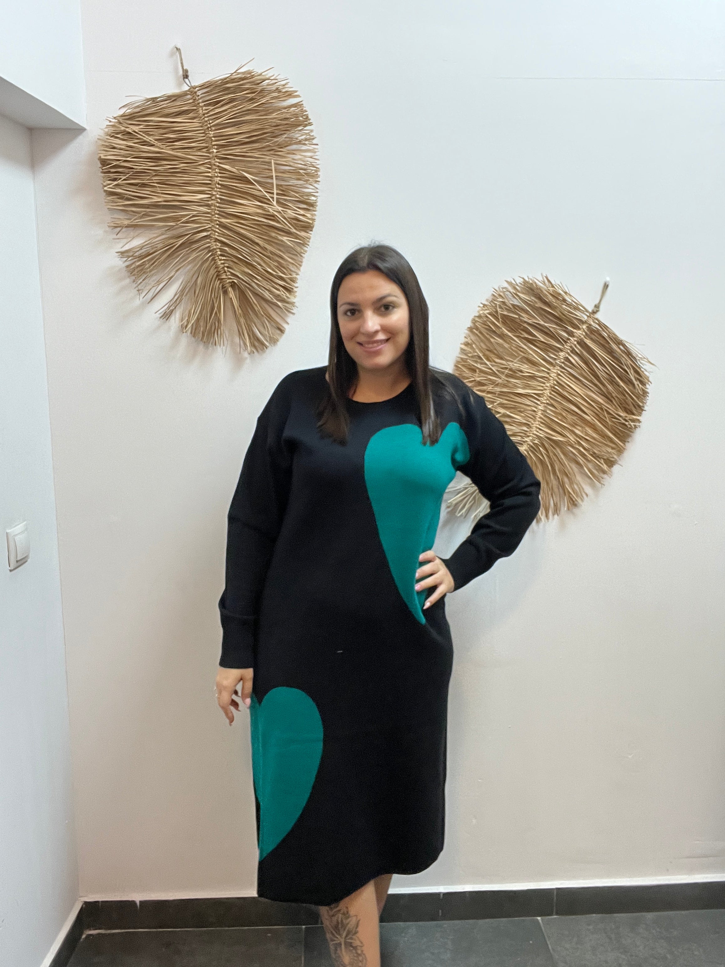 Vestido midi jacquard con estampado super green heart CF