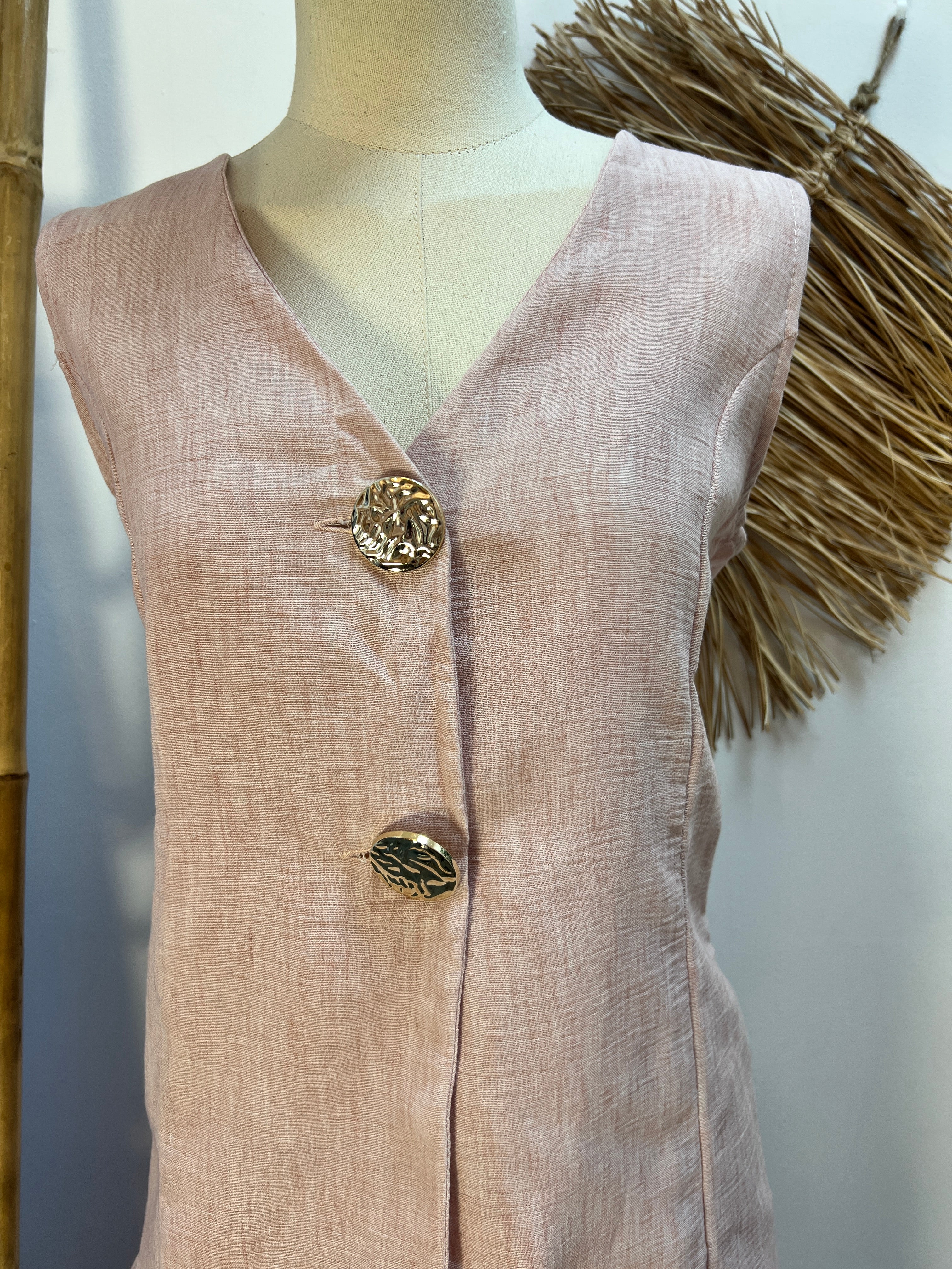 Conjunto lino botones dorados