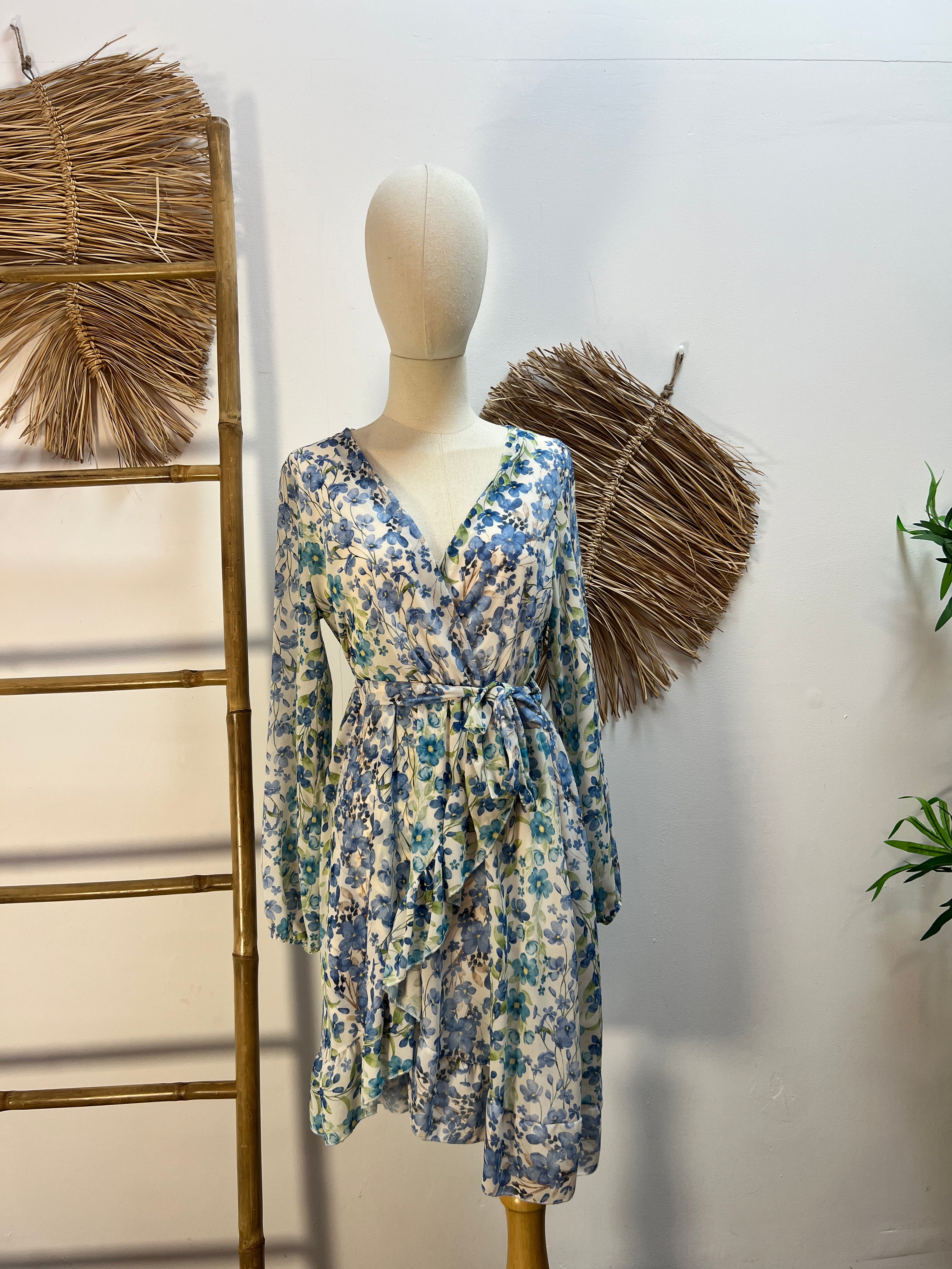 Vestido corto flores azul