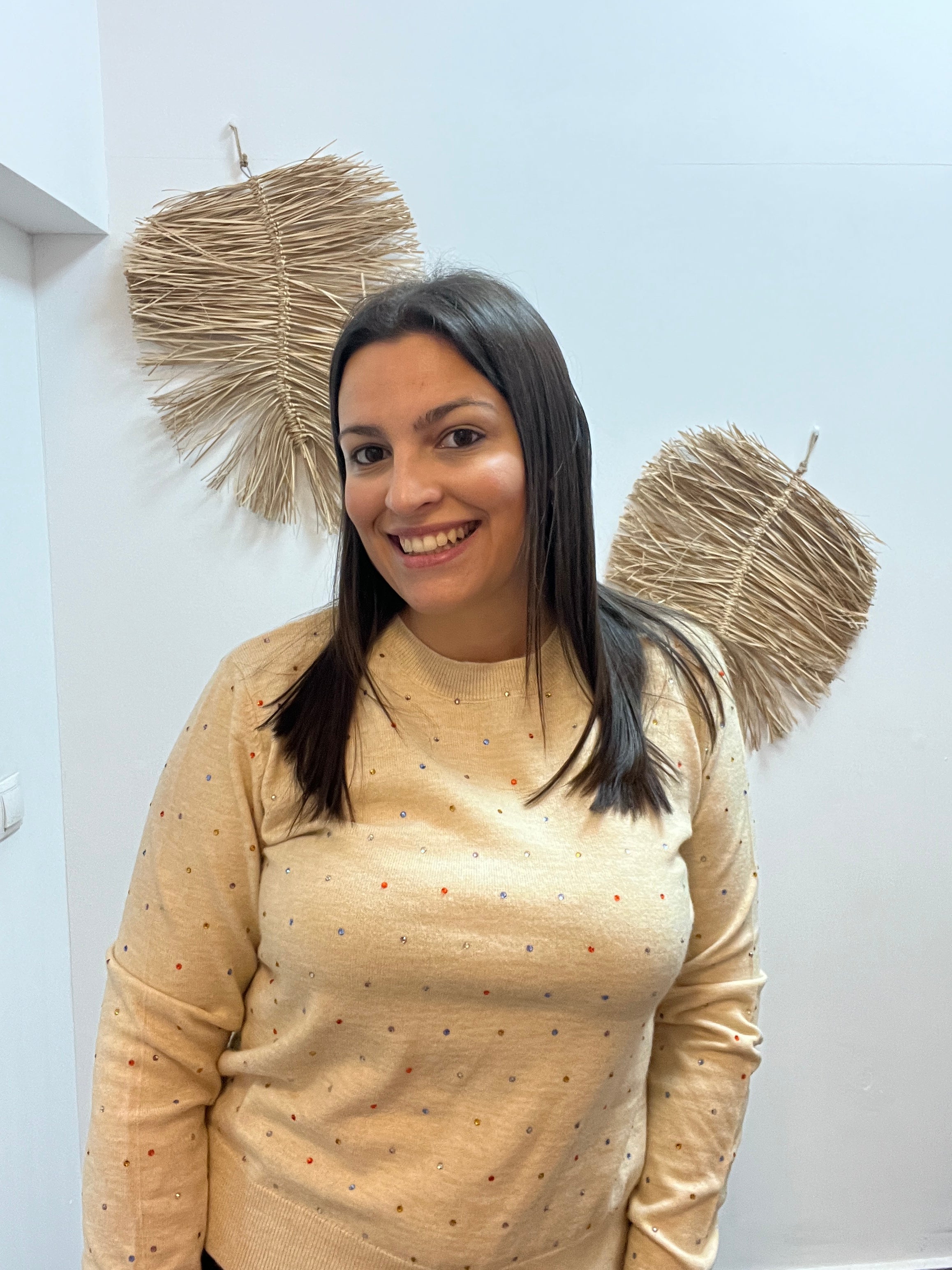 Jersey punto fino beige detalles multicolor CF