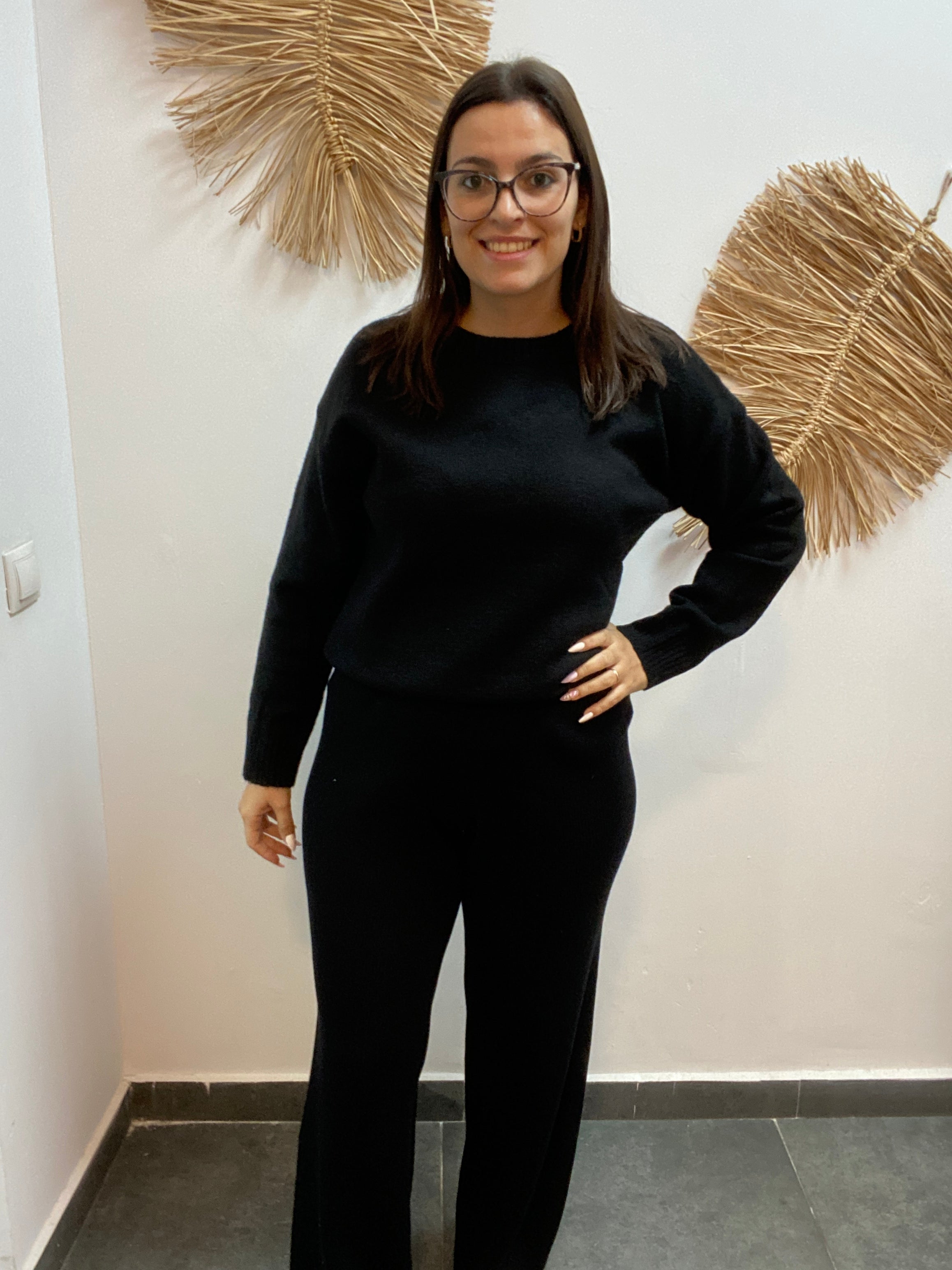 Pantalón recto de punto negro CF