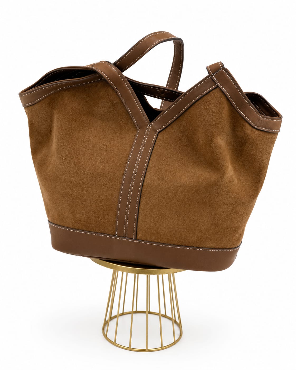 BOLSO MARRON DE ANTE CON ASAS