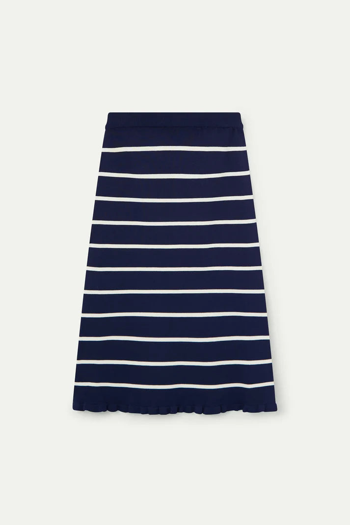 Falda midi de punto con estampado de rayas azul marino y blanco Compañía Fantástica