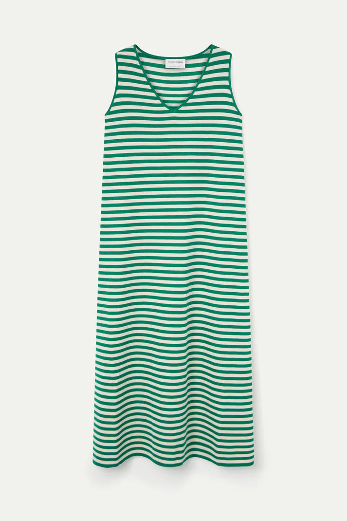Vestido largo de punto con estampado de rayas blanco y verde Compañía Fantástica