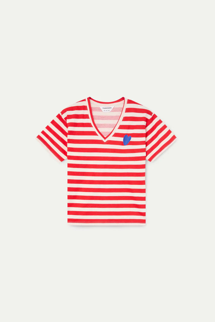 Camiseta con estampado de rayas rojas con bordado de corazón Compañía Fantástica