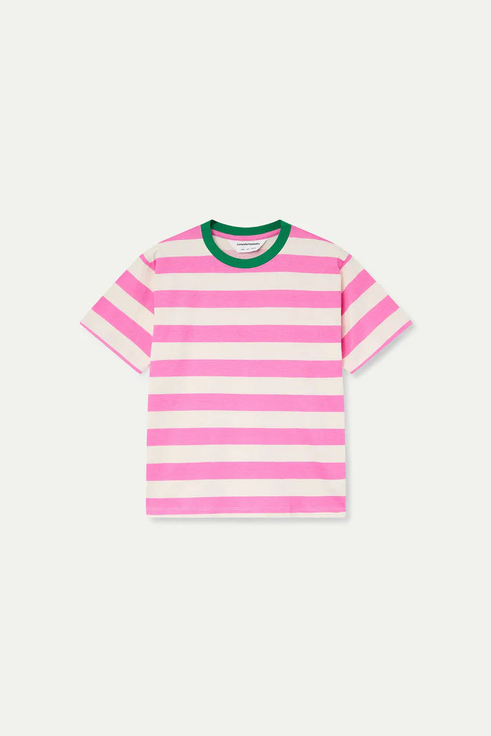 Camiseta con estampado de rayas rosa y blanco Compañía Fantástica