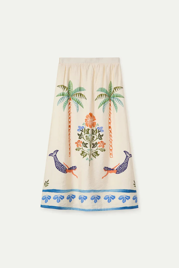 Falda larga con estampado Palm & Mermaid CF