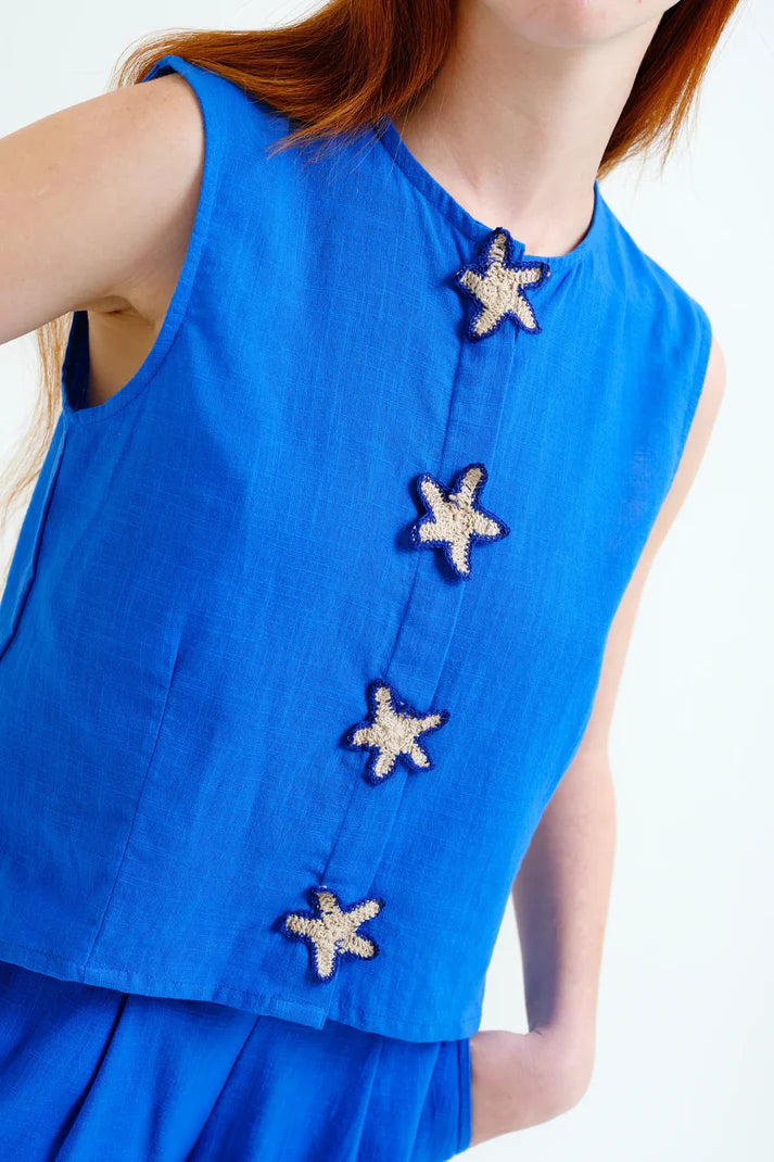 Top 100% algodón azul marino con aplique de estrellas Compañía Fantástica