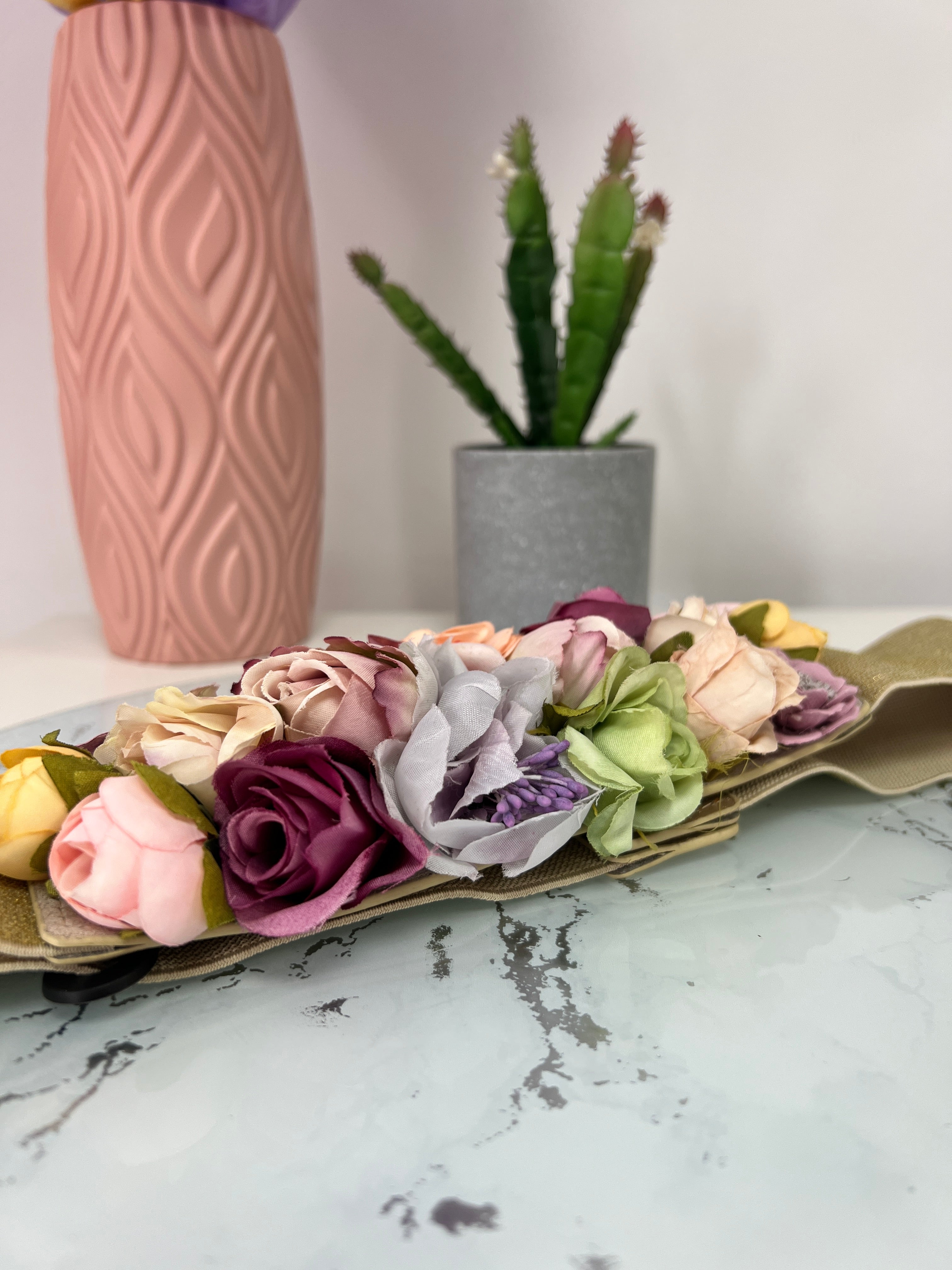 Cinturon fiesta flores dorado