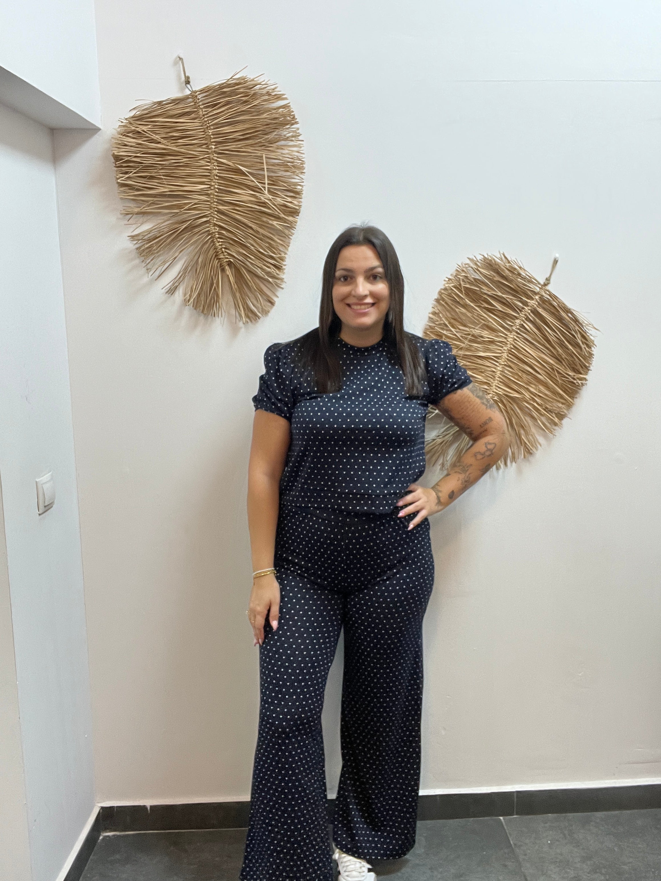 Pantalón jacquard con estampado super mini dots CF