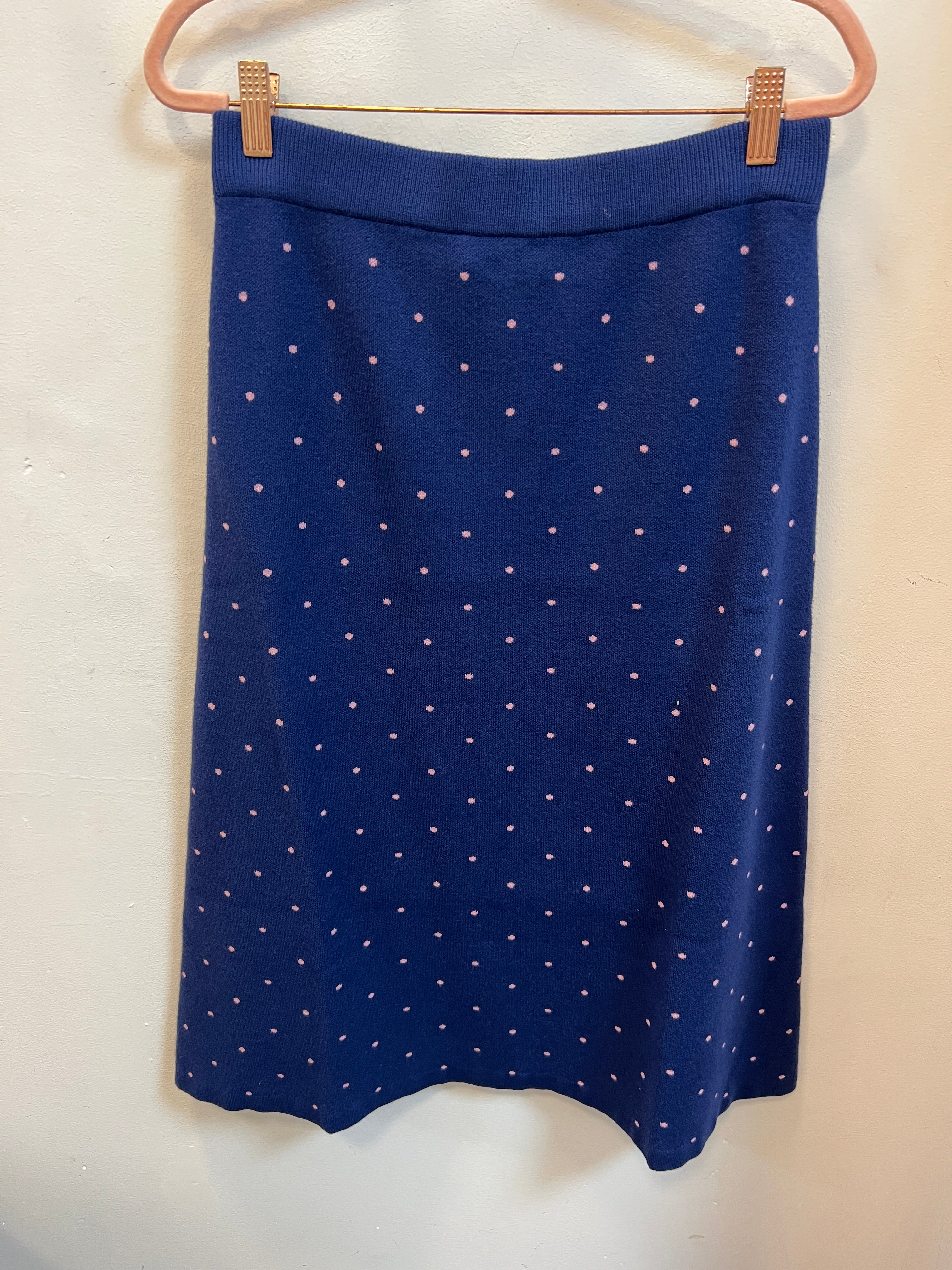 Falda midi punto jacquard estampado topos blue y rosa