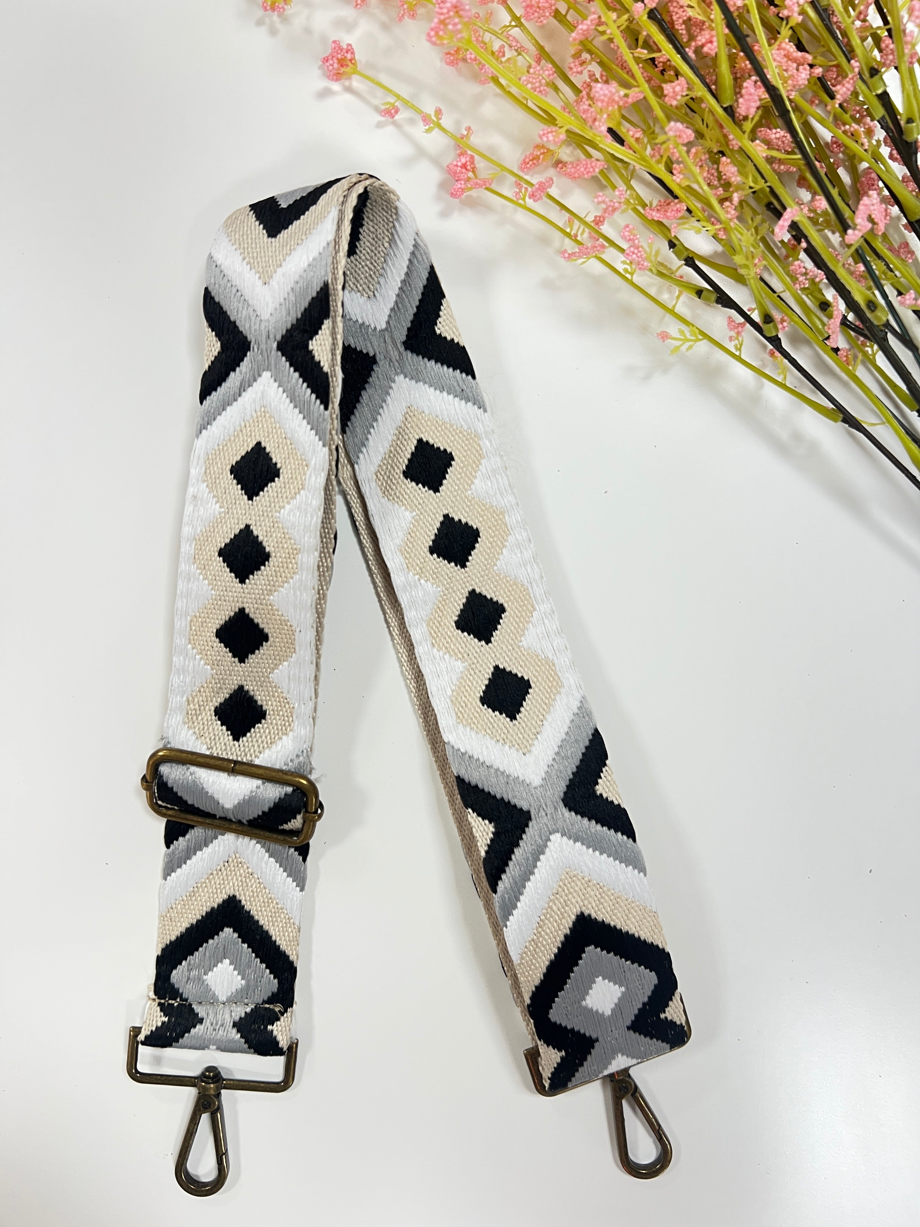 Correa rombos negro gris