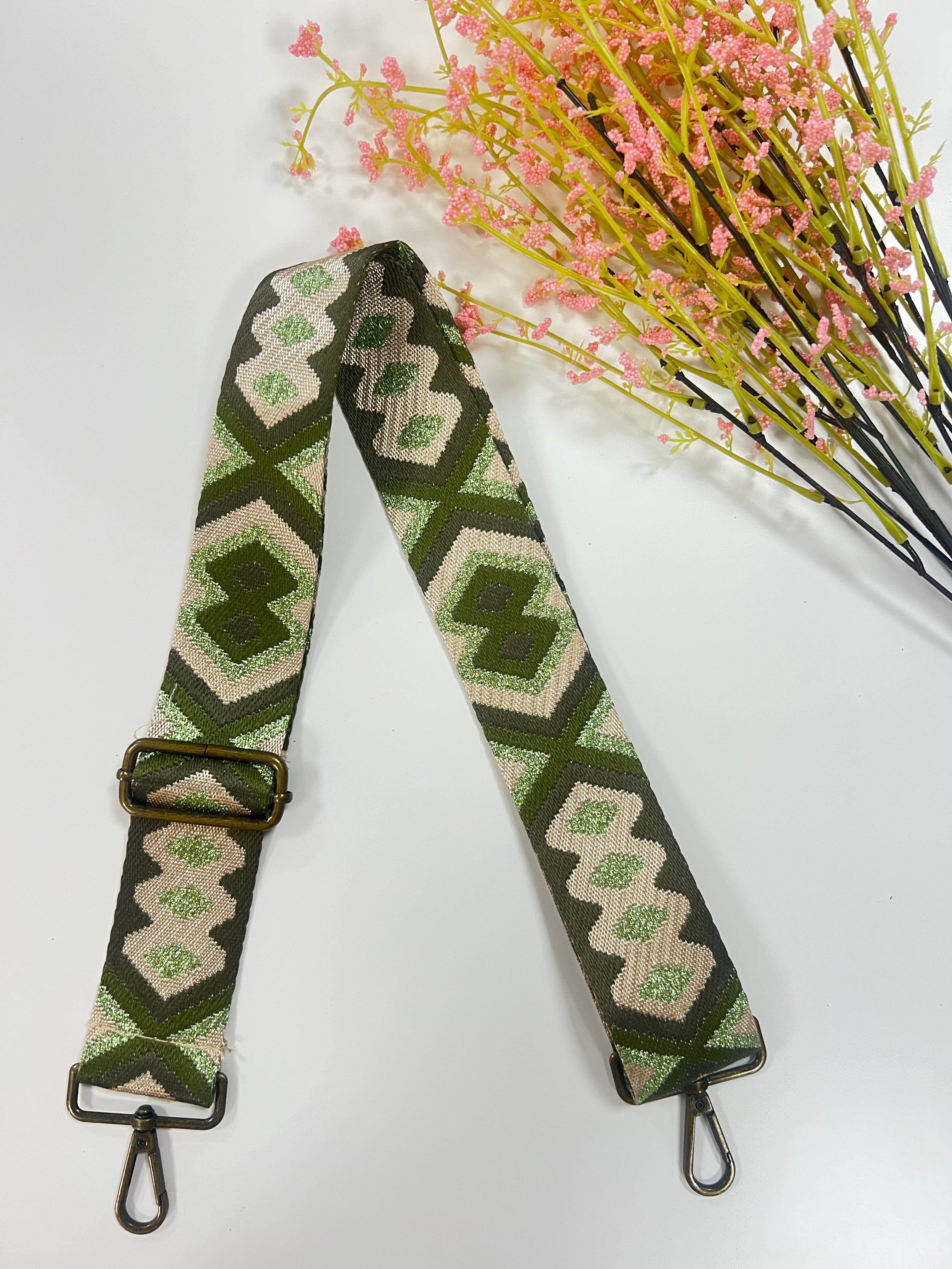 Correa rombos brillos verde