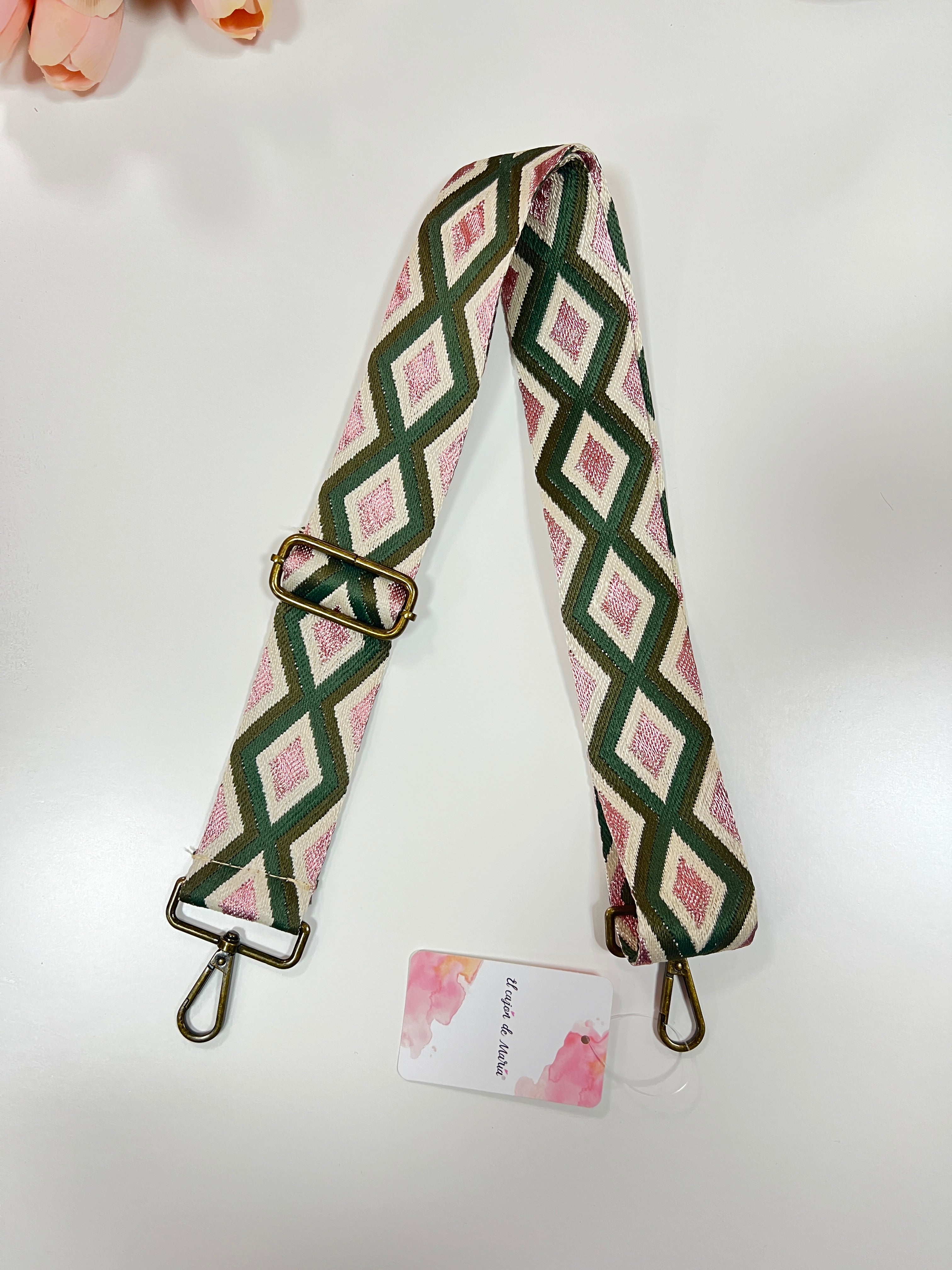 Correa rombos verde y rosa