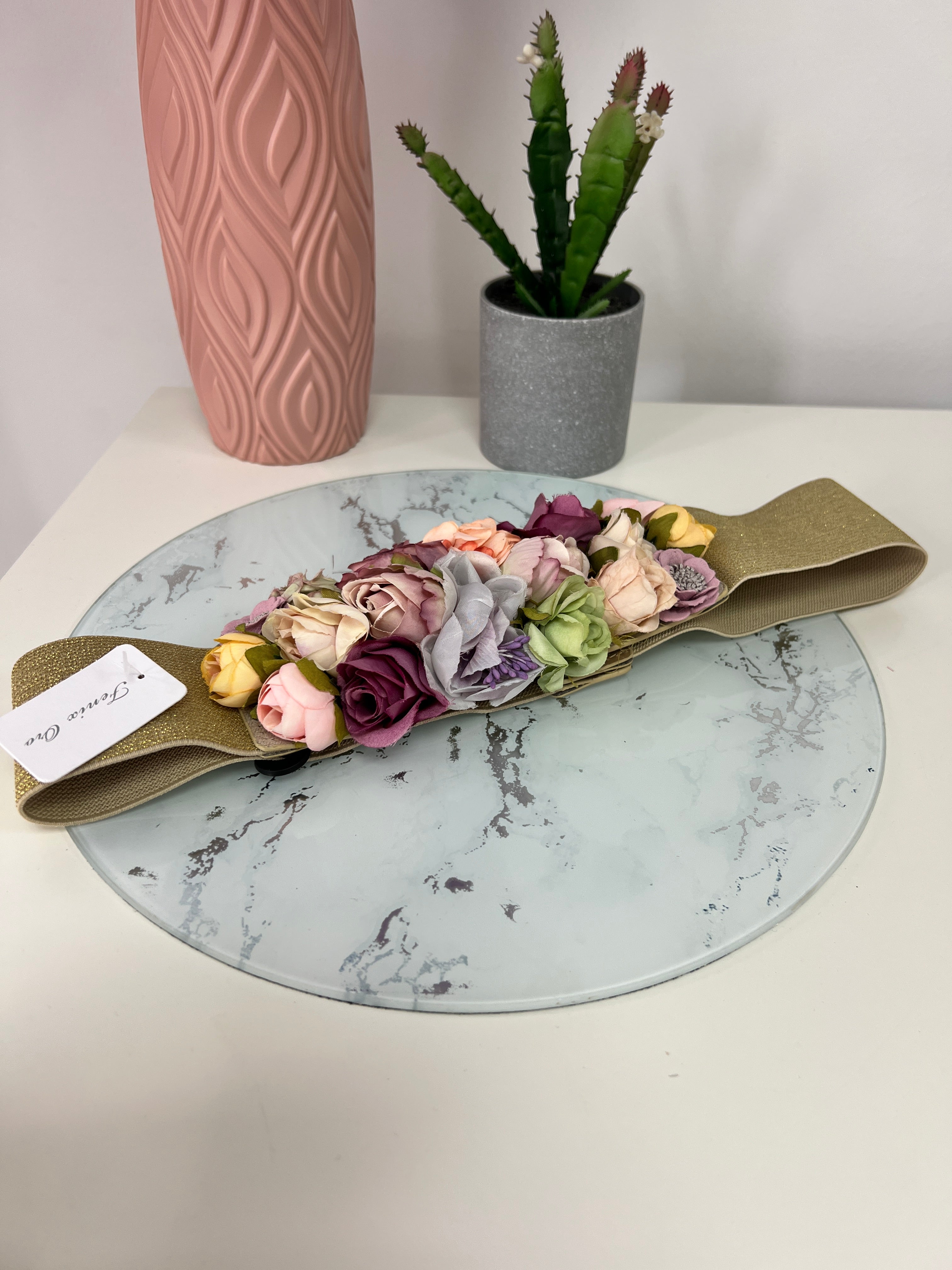 Cinturon fiesta flores dorado