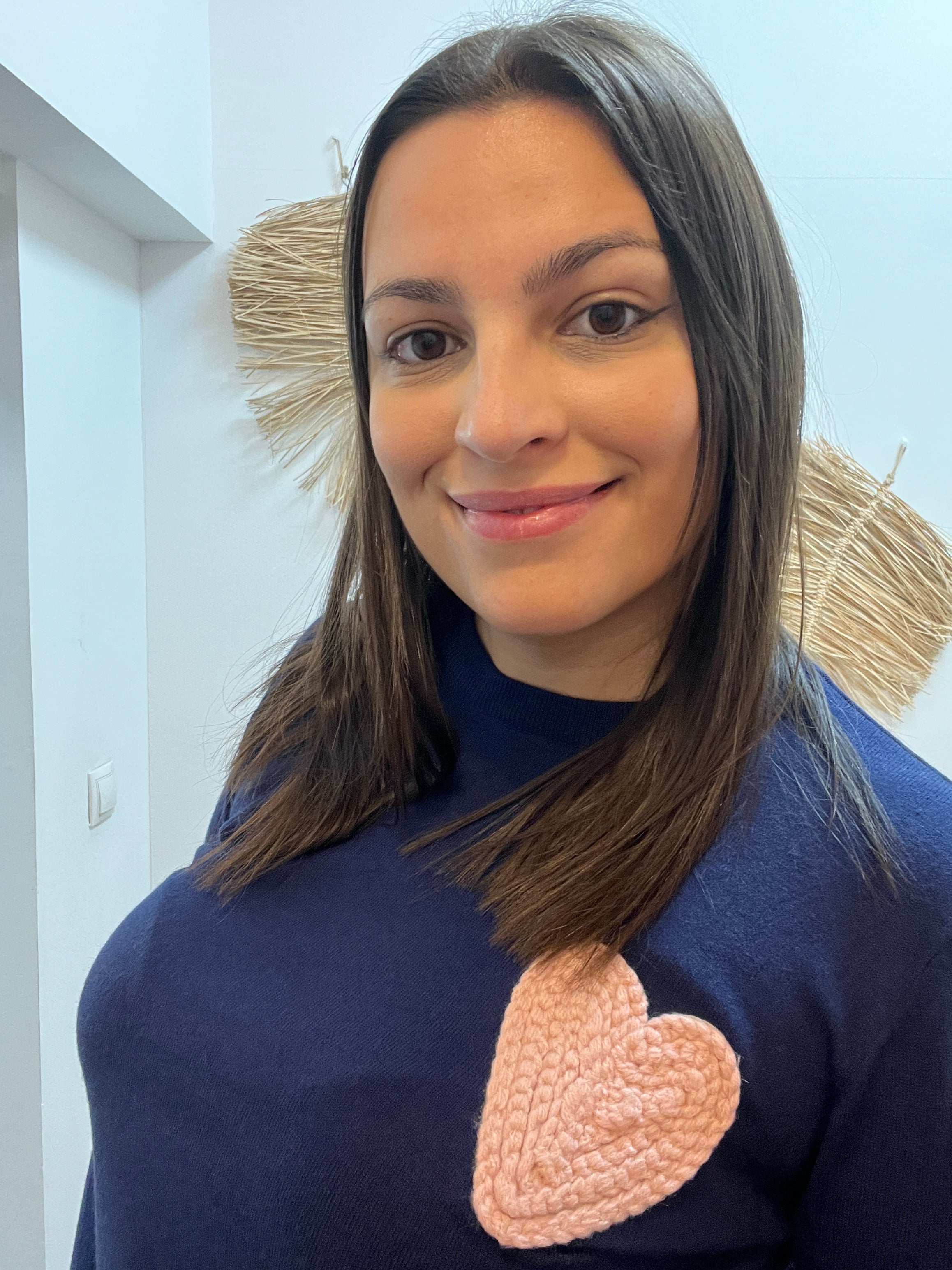 Jersey de punto nave blue con print de corazón