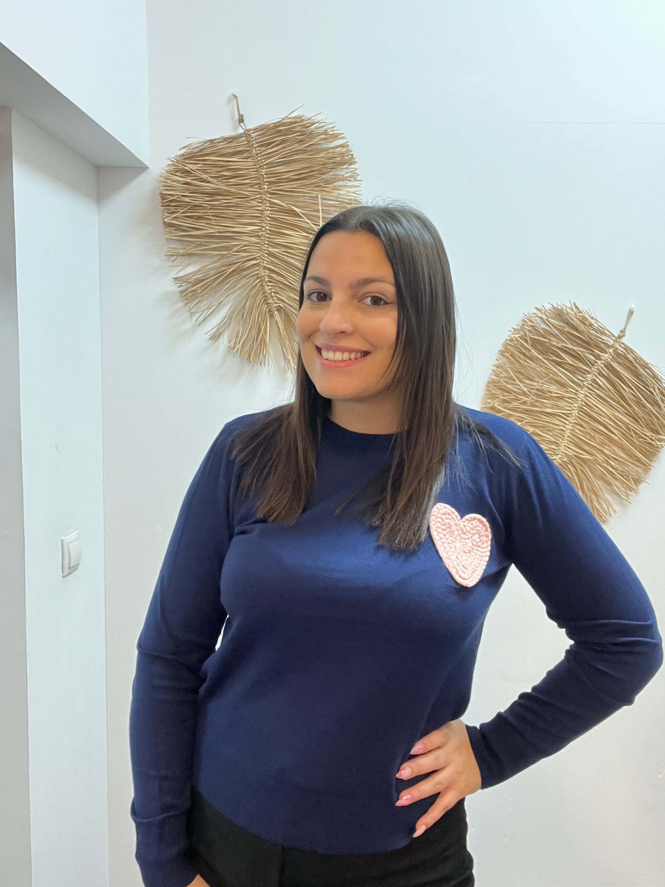 Jersey de punto nave blue con print de corazón