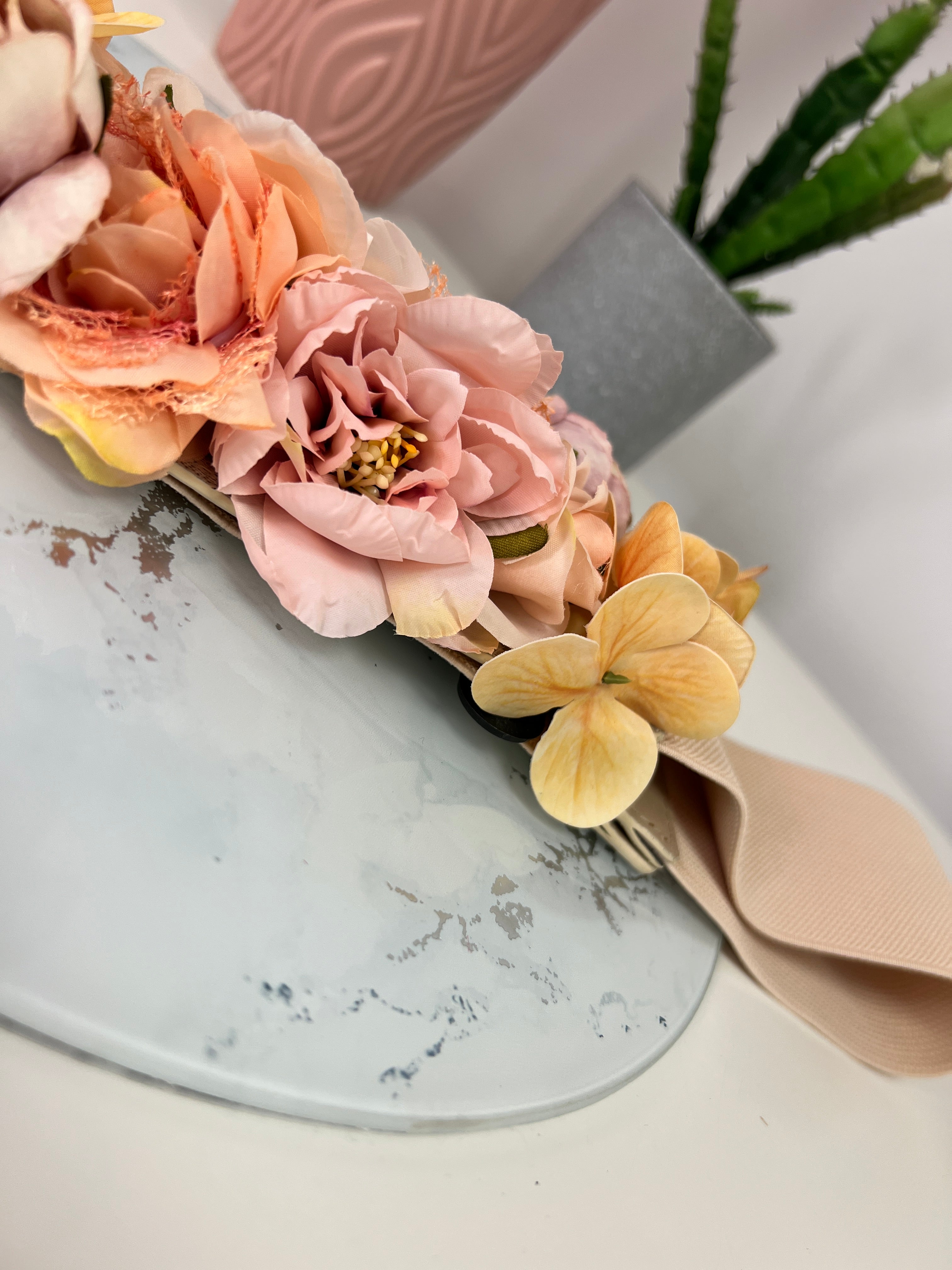 Cinturon fiesta flores beige