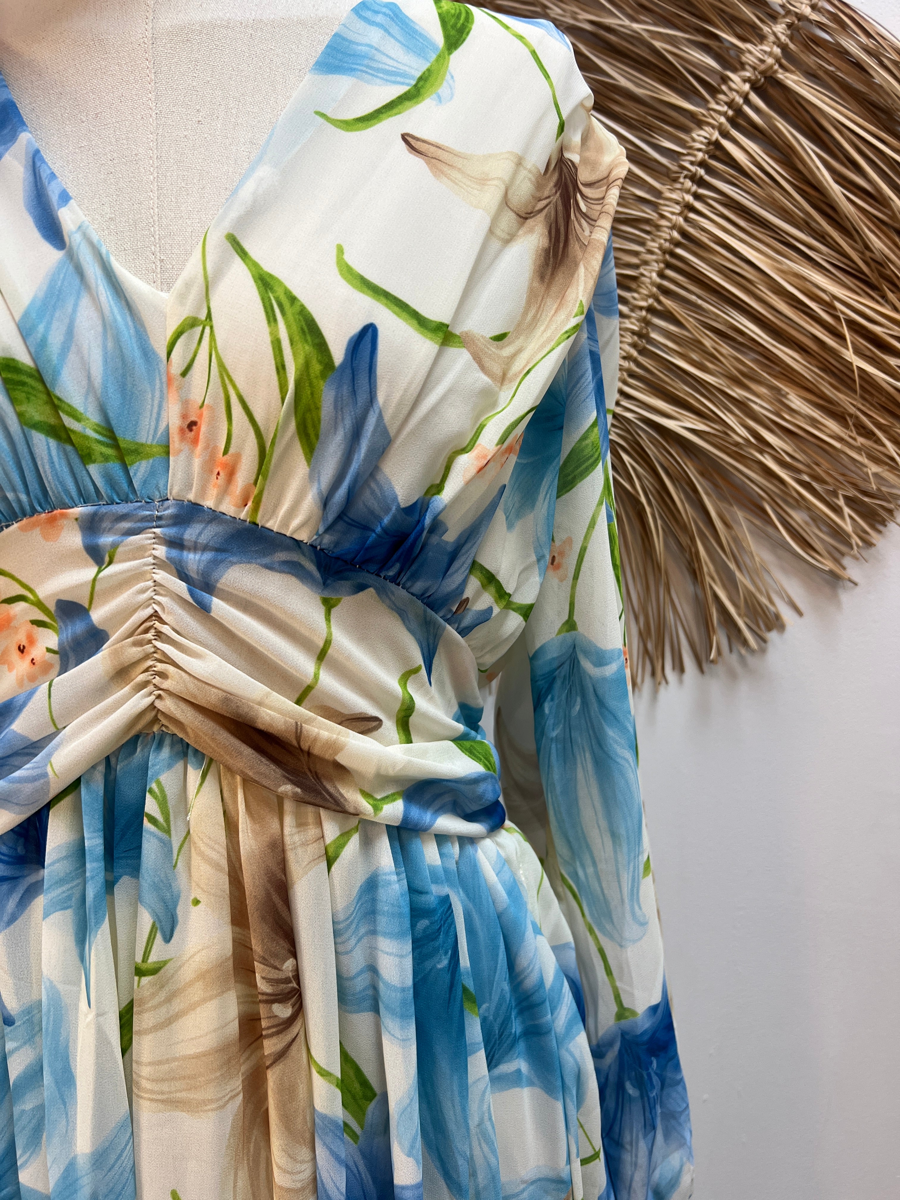Vestidos Flores Fruncido