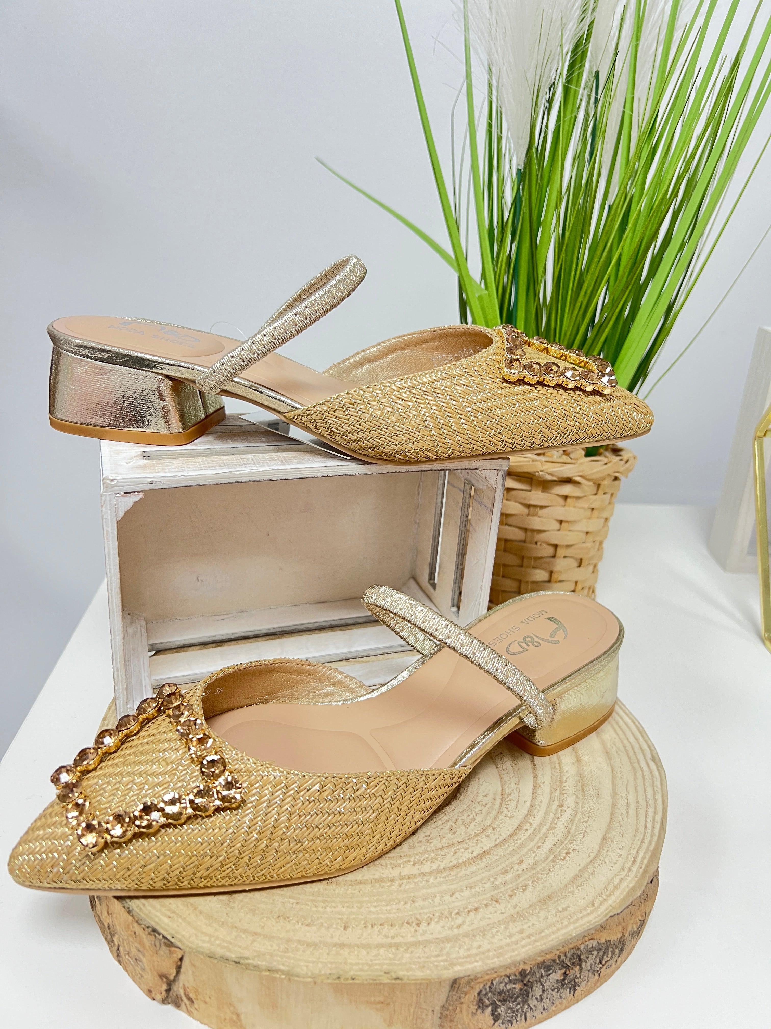 Tacón Perlas Dorado