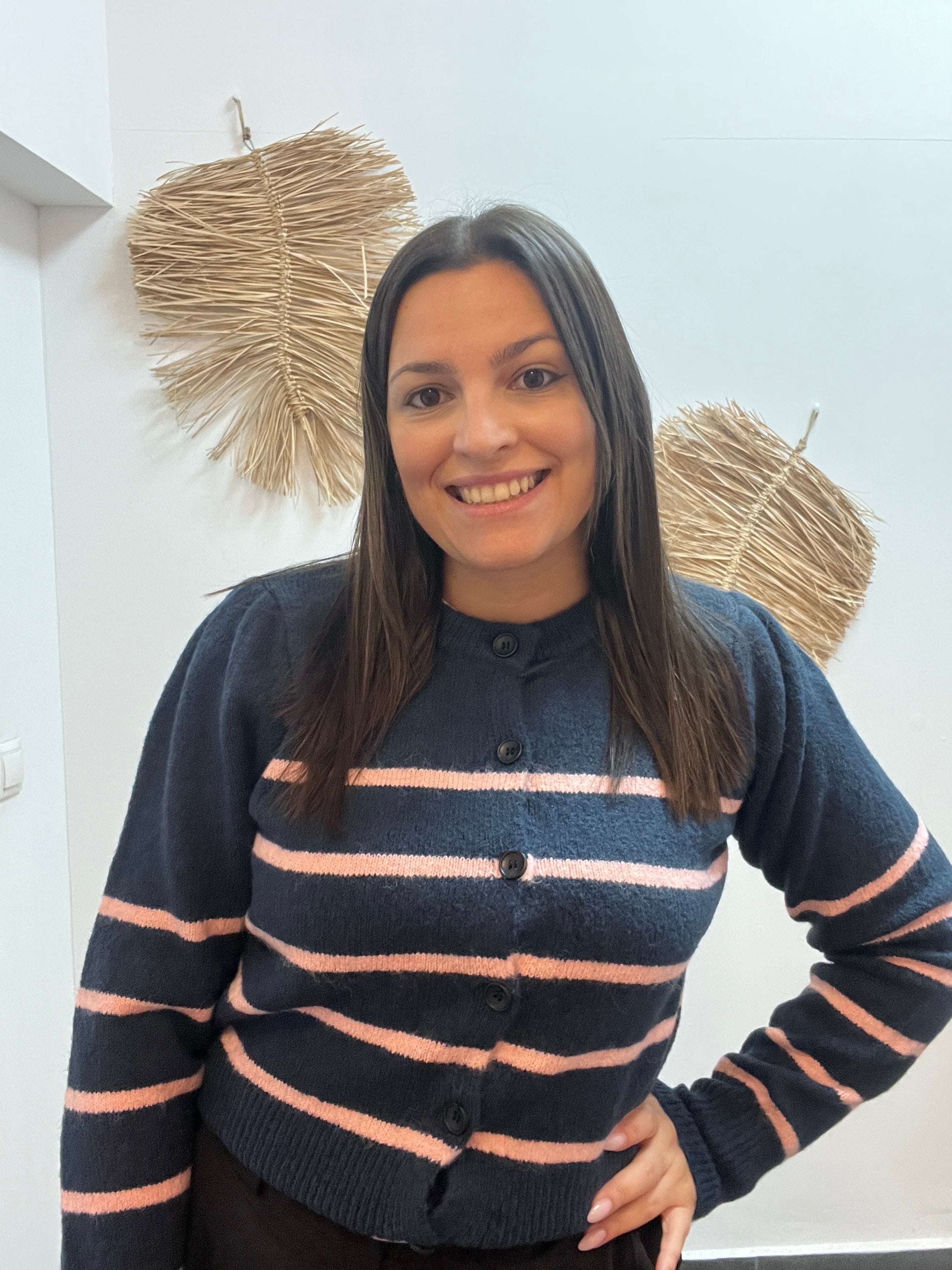 Cárdigan punto rayas marinera navy blue y rosa