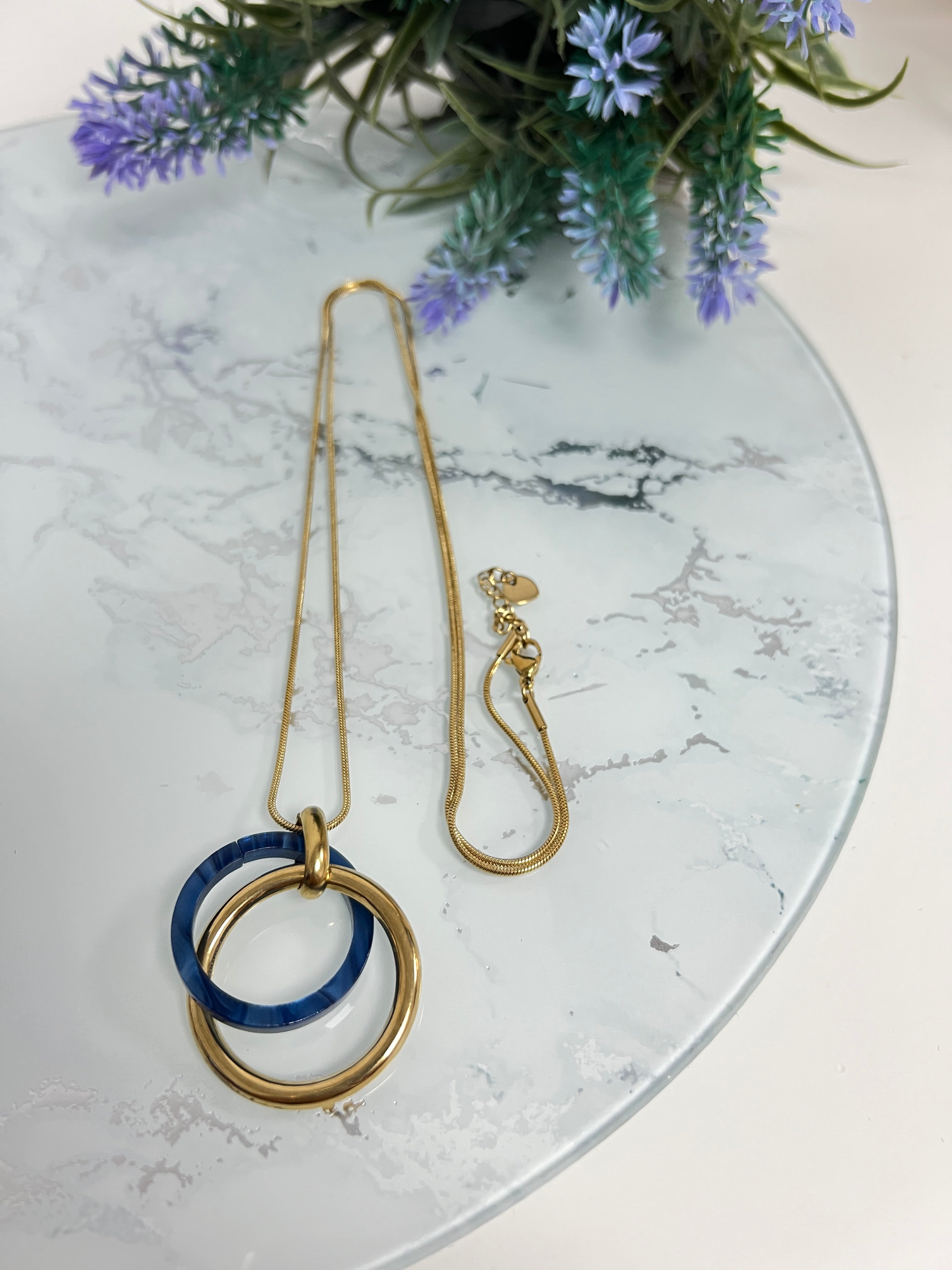 Collar largo doble circulo blue