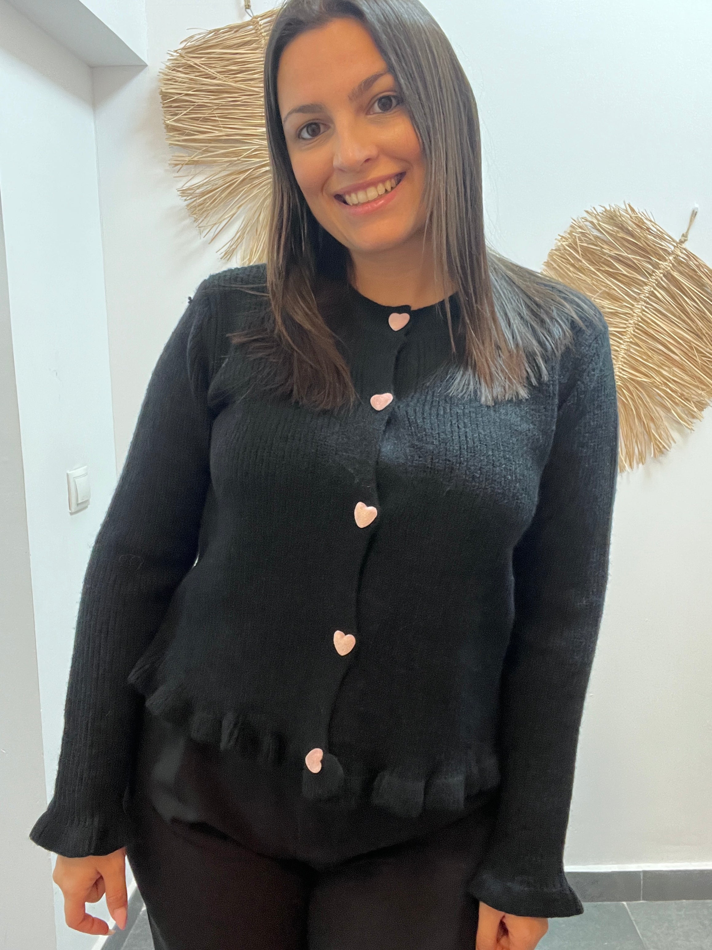Cárdigan punto negro con detalle de corazones CF