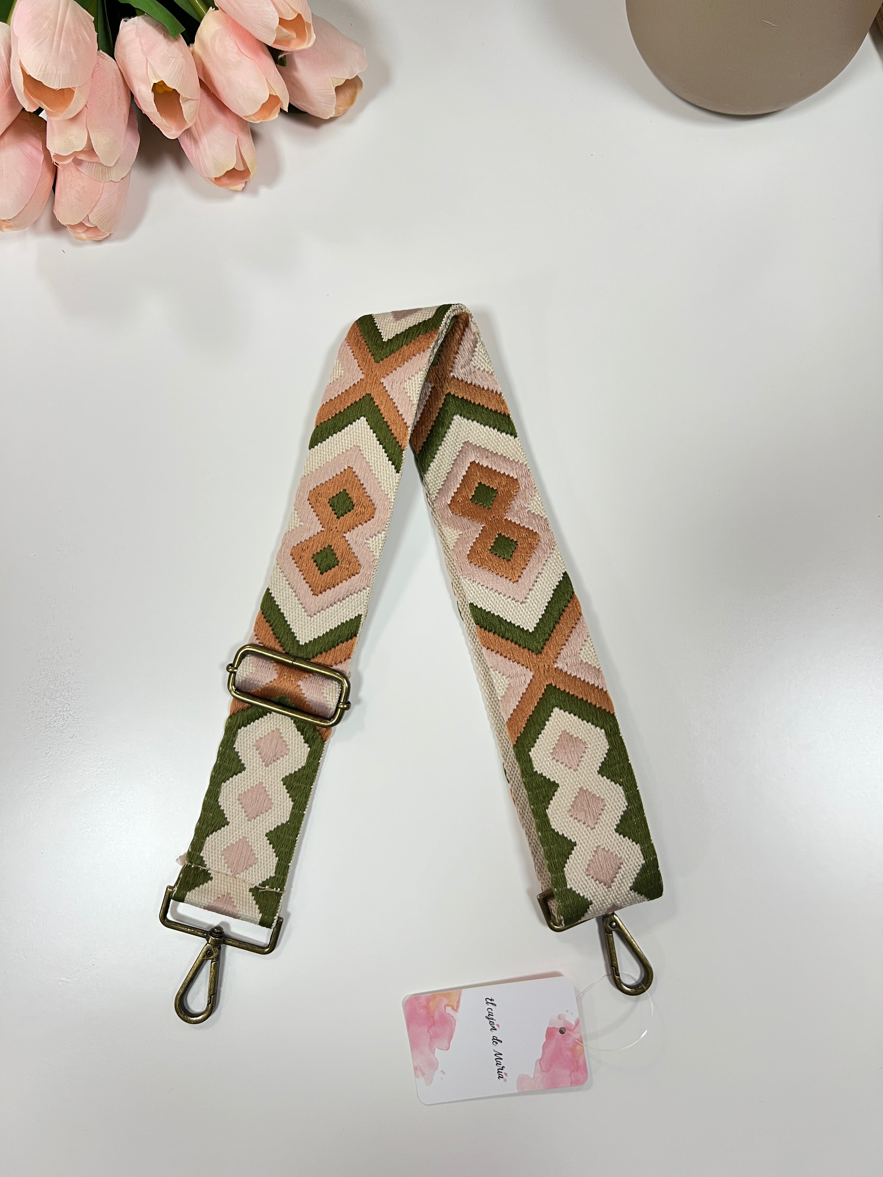 Correa verde, marrón y rosa