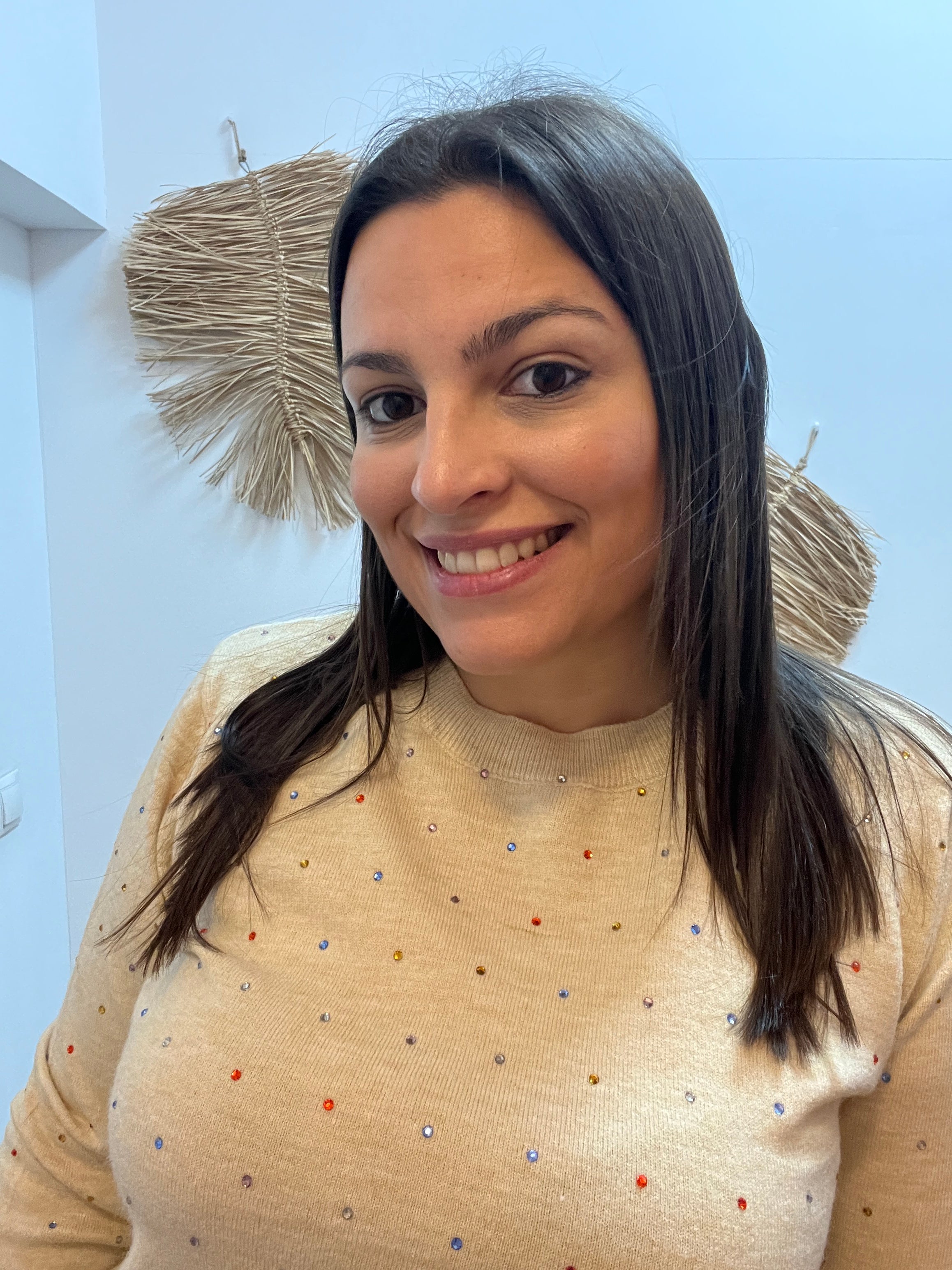 Jersey punto fino beige detalles multicolor CF