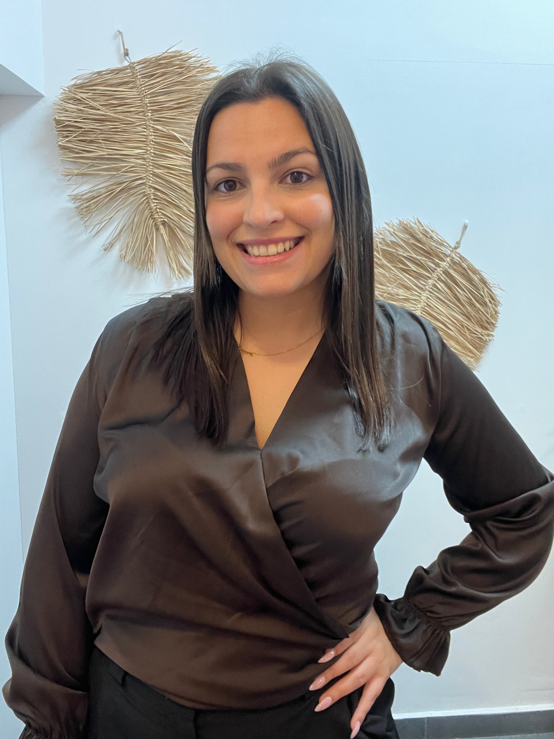 Blusa satén cruzada