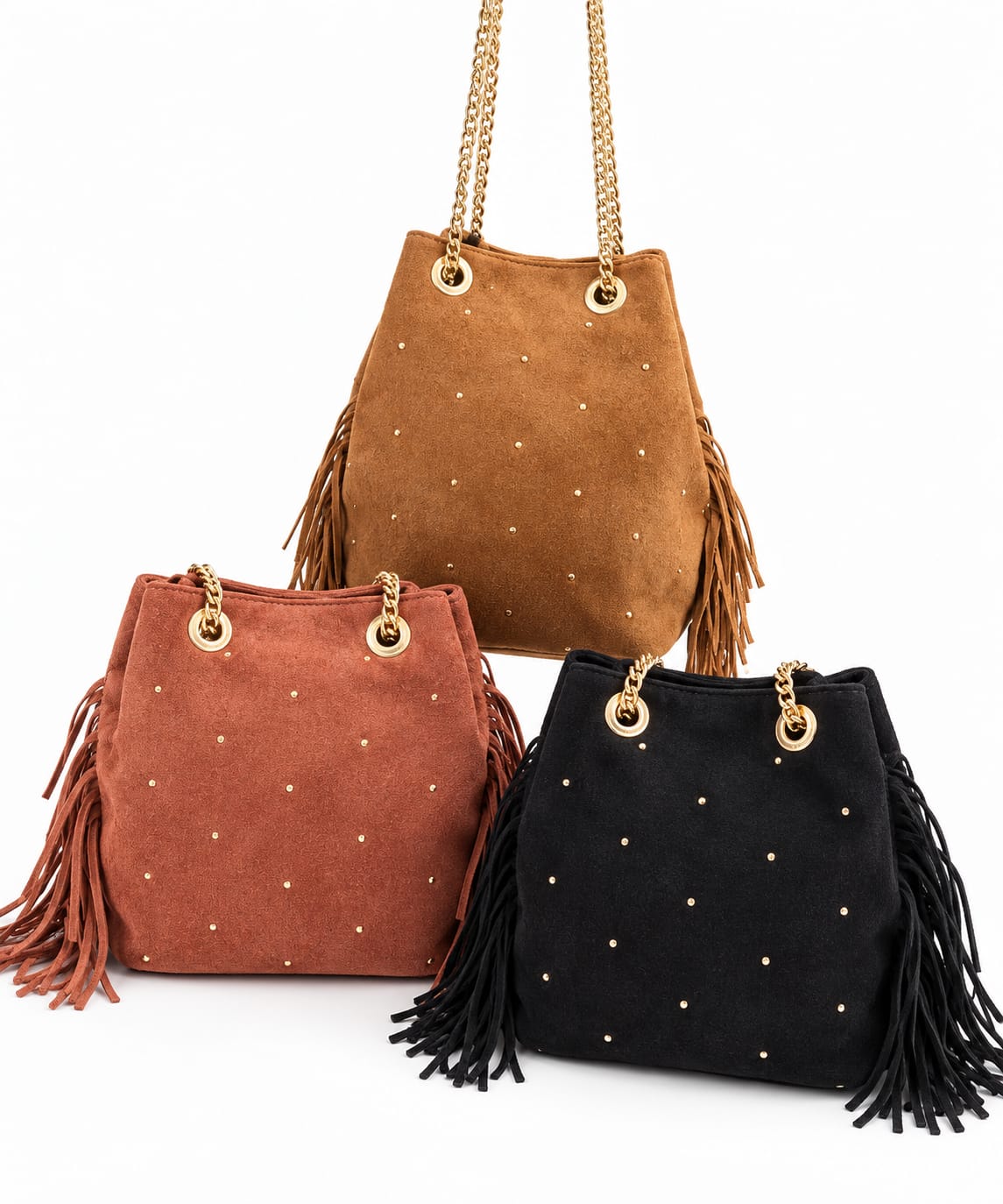 Bolso piel flecos tachuelitas