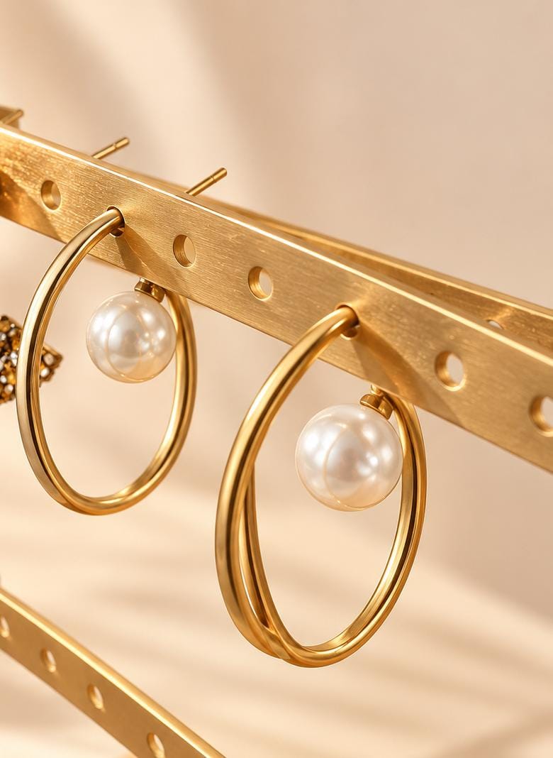 Pendientes oval perla