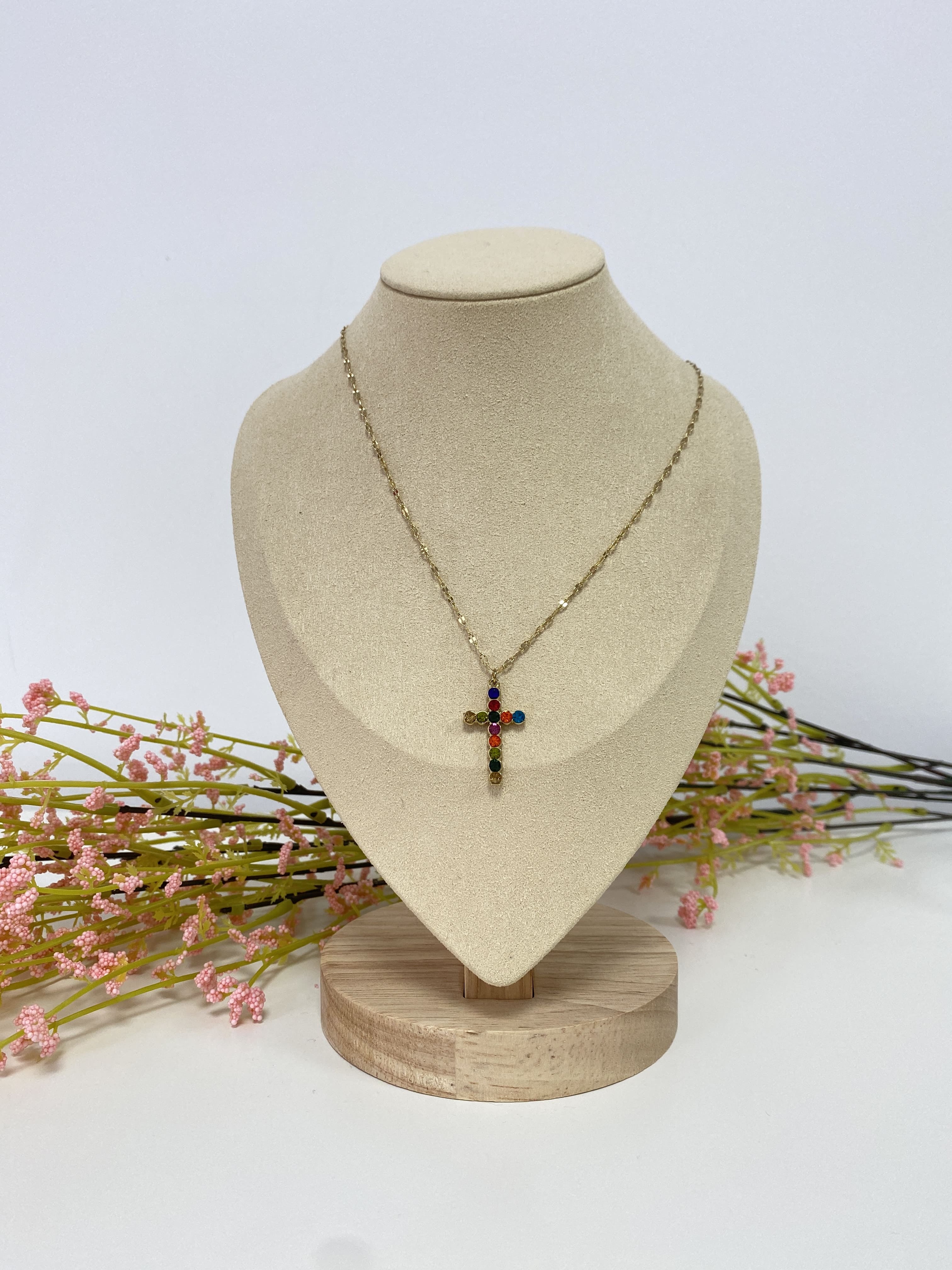 Collar cruz multicolor grande