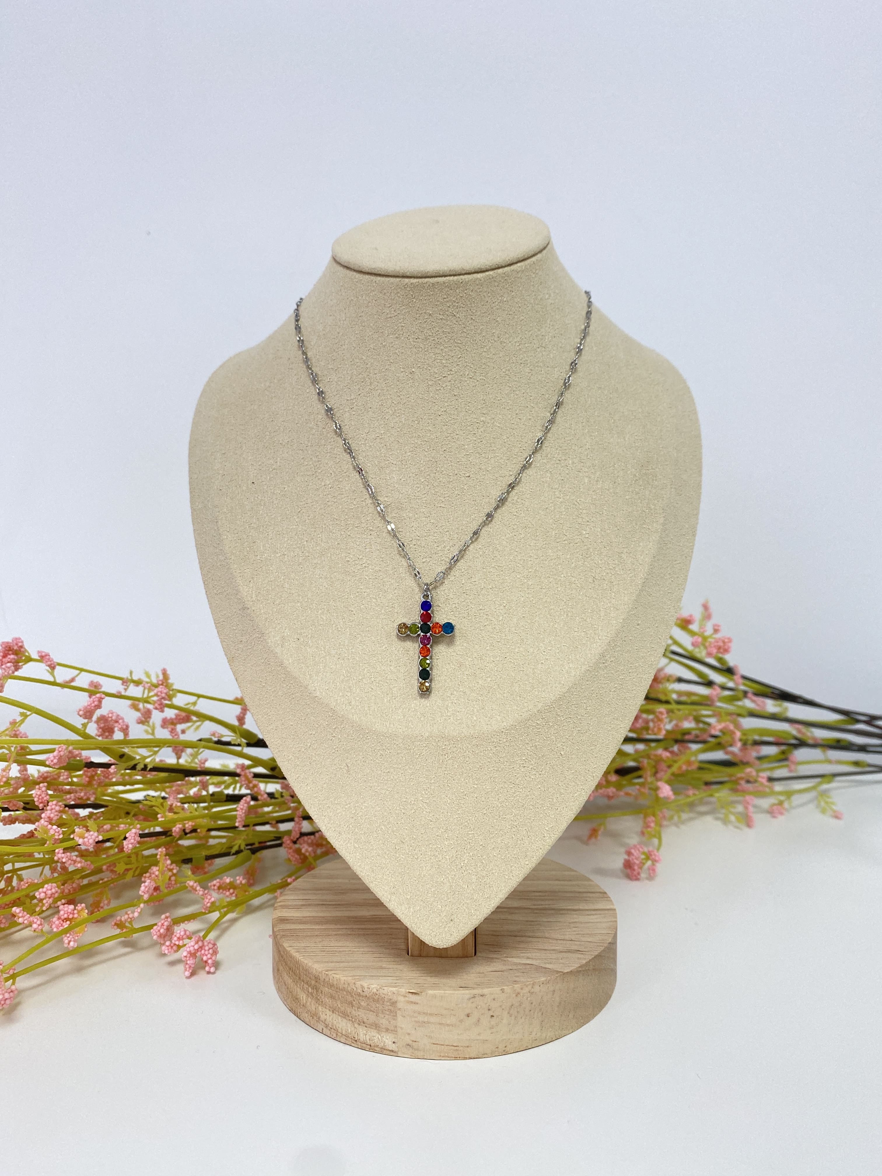 Collar cruz multicolor grande