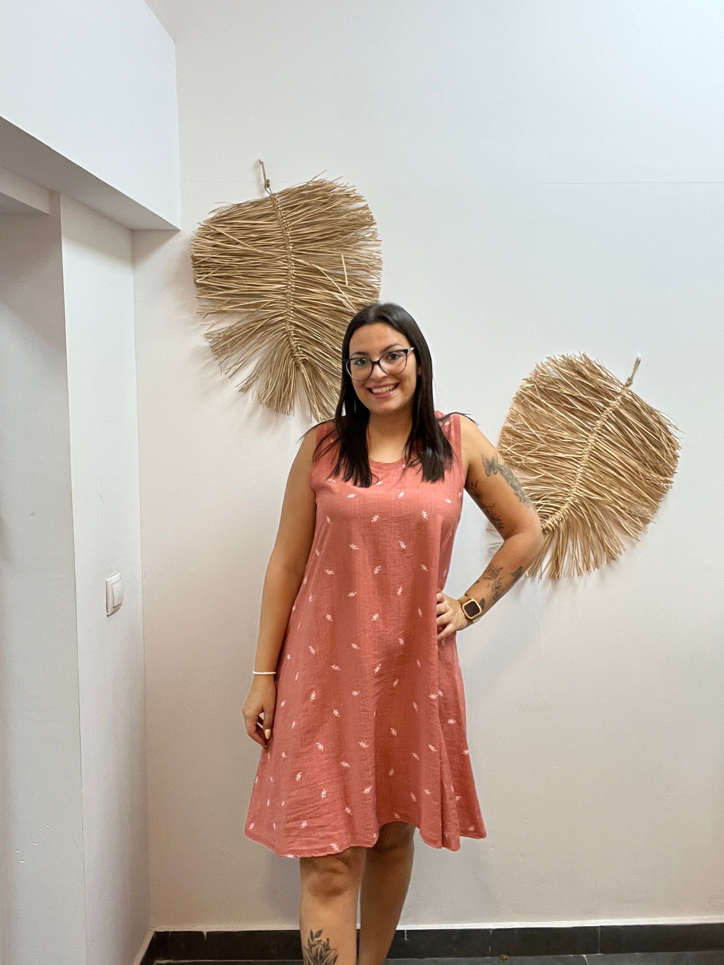 Vestido Corto Hojas