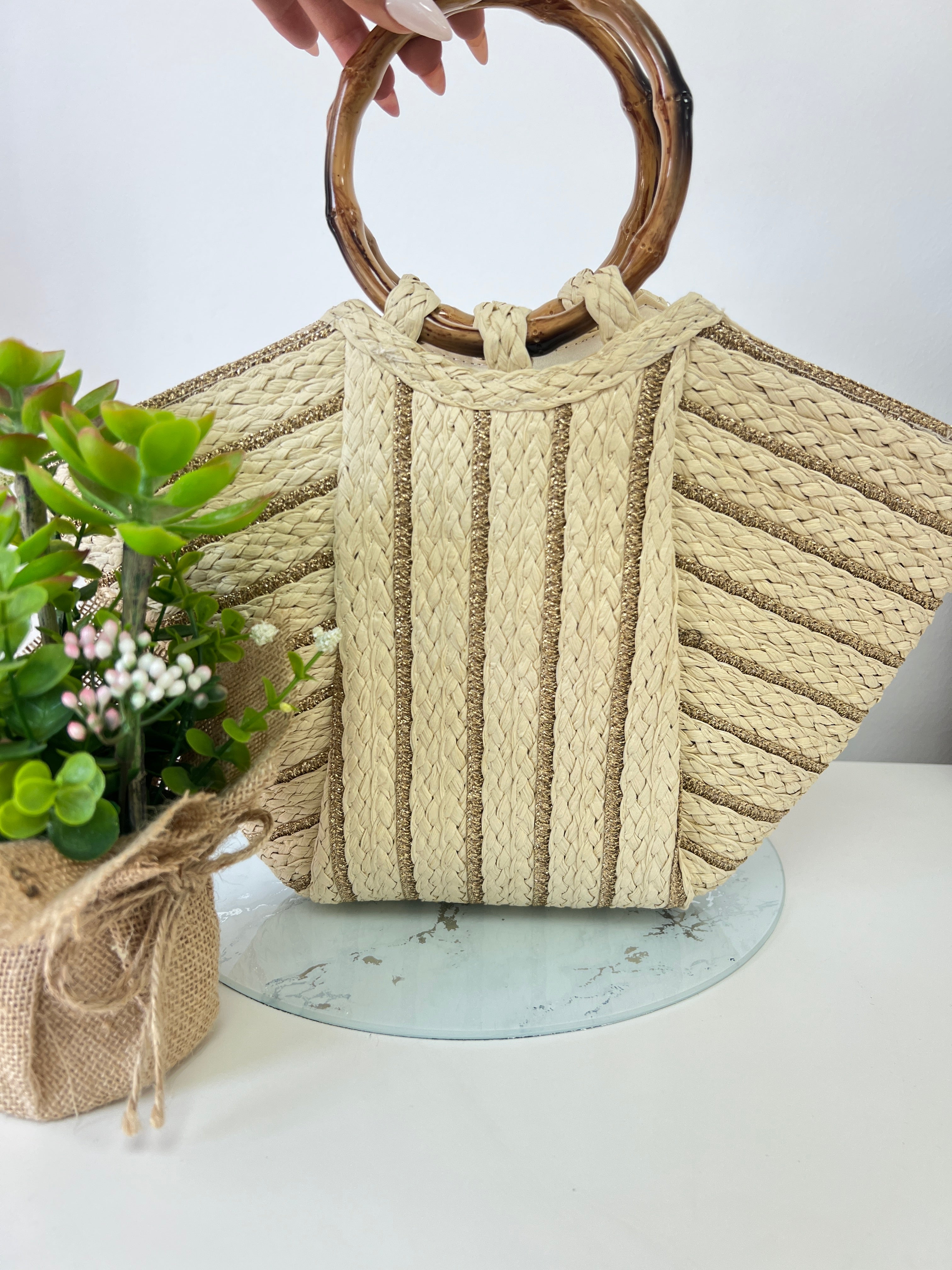 Bolso mimbre hueso