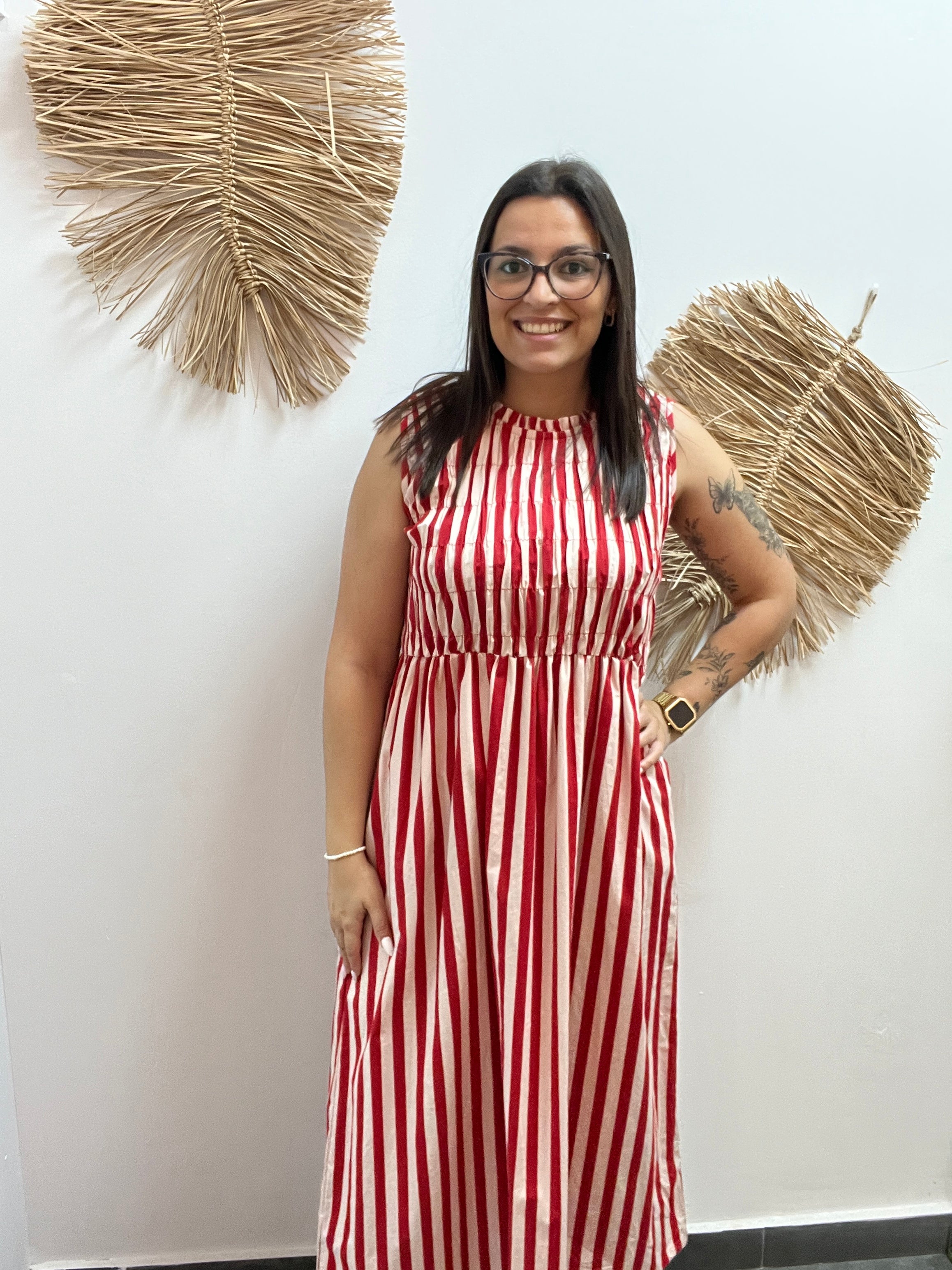 Vestido Largo Rayas Rojas CF