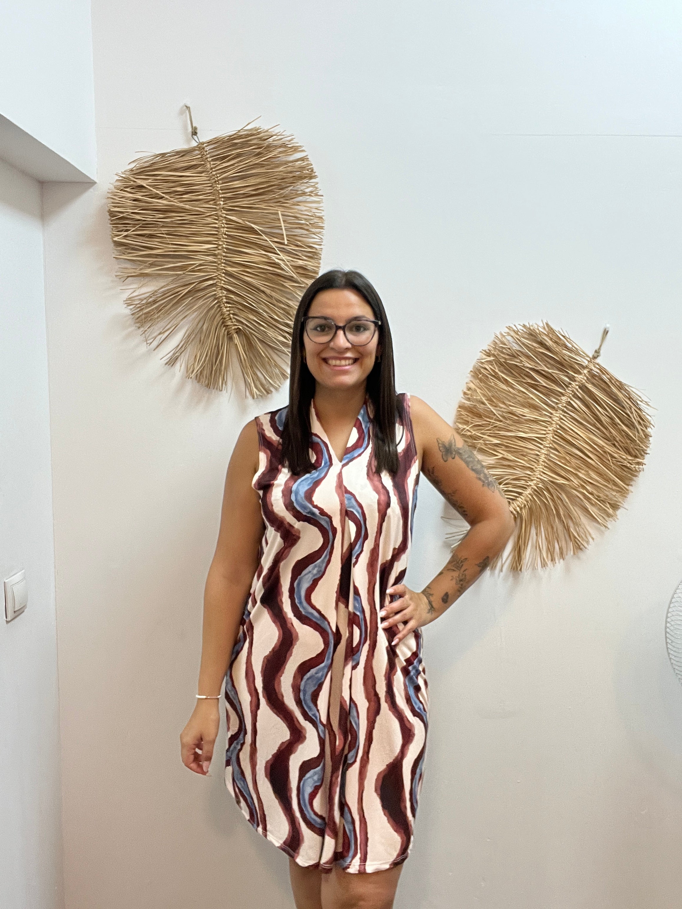 Vestido zigzag corto seda