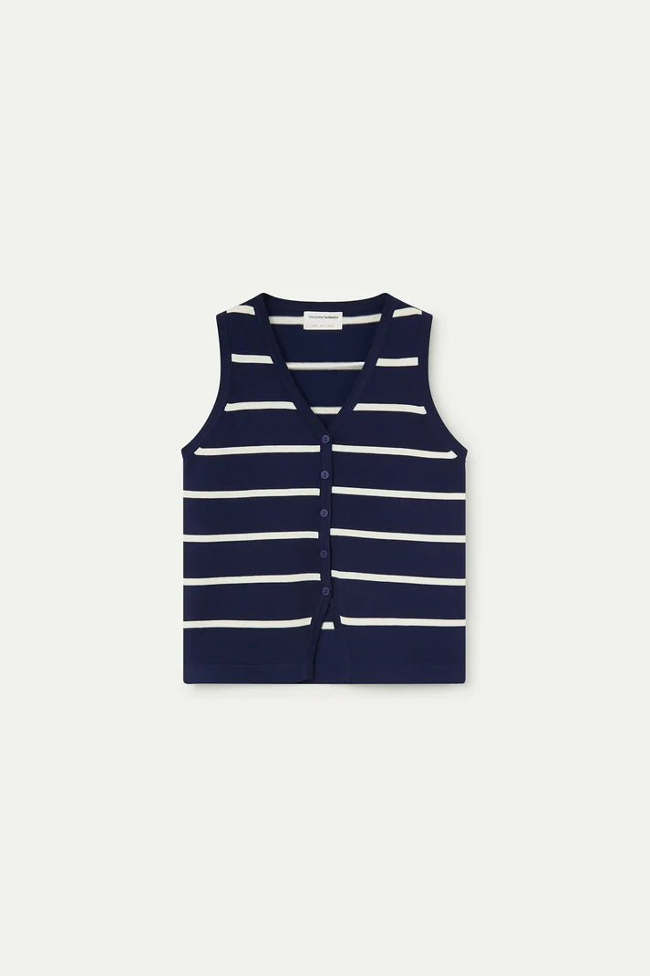 Chaleco de punto con estampado de rayas azul marino y blanco Compañía Fantástica