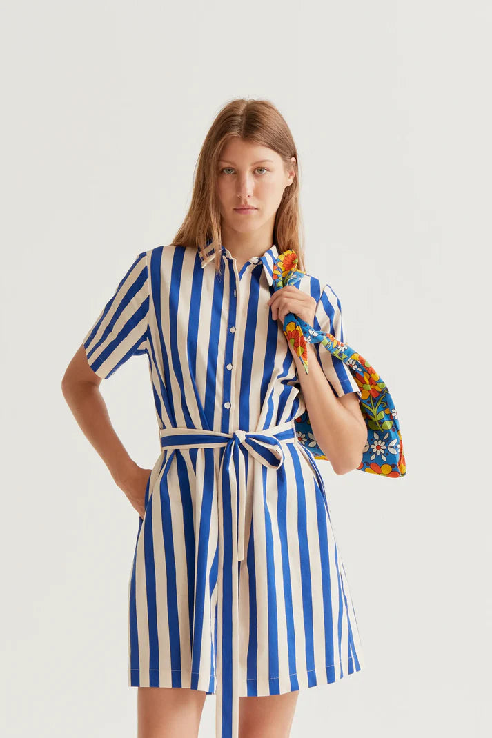 Vestido corto con estampado Bamboo Blue