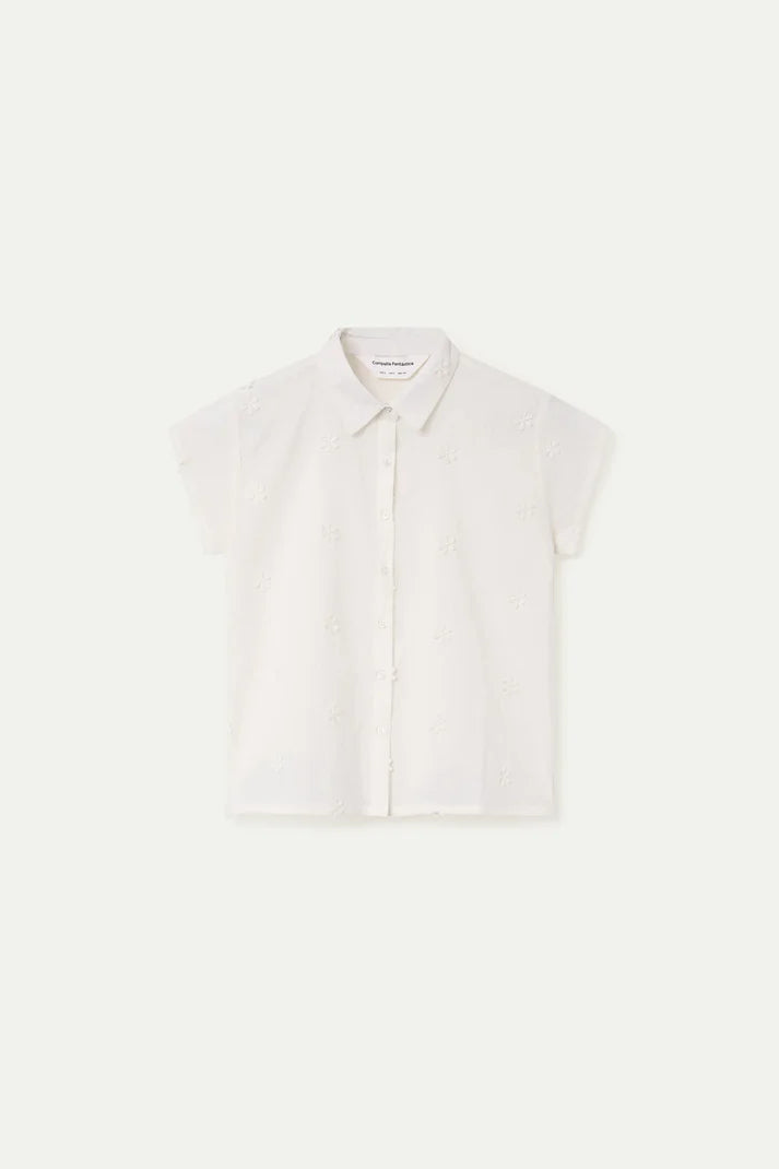 Camisa 100% algodón blanco con bordado floral Compañia