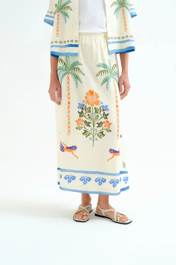 Falda larga con estampado Palm & Mermaid CF