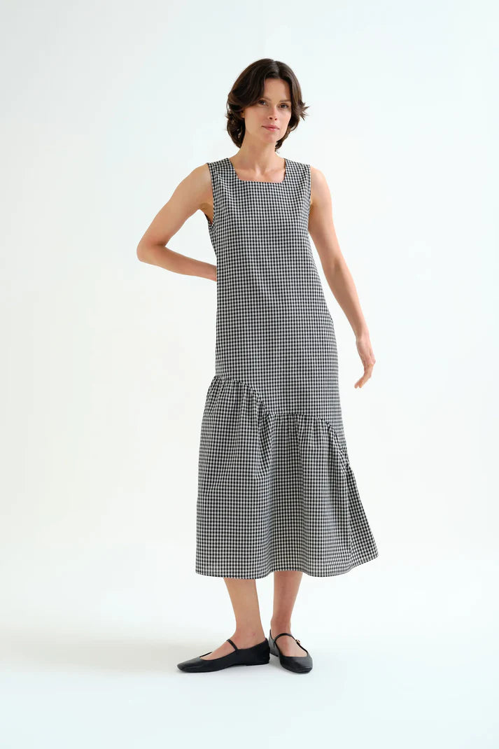 Vestido midi cuadro vichy negro CF
