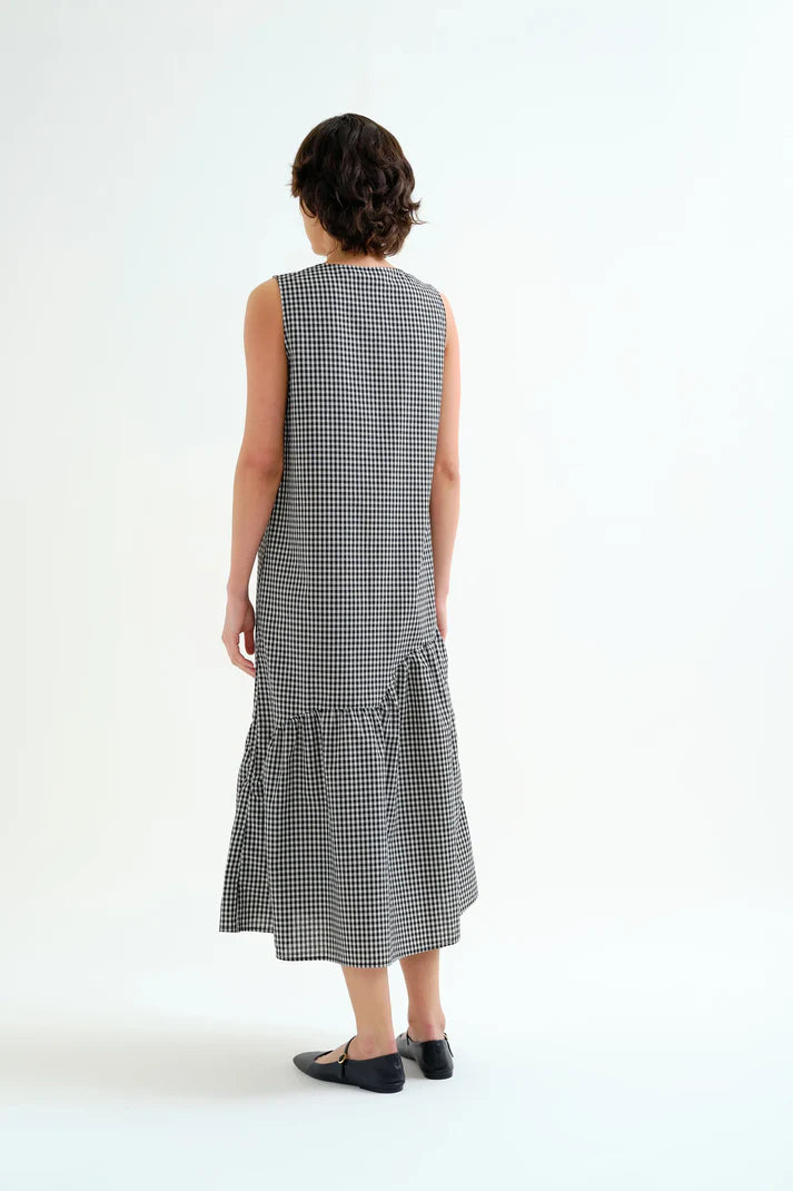 Vestido midi cuadro vichy negro CF