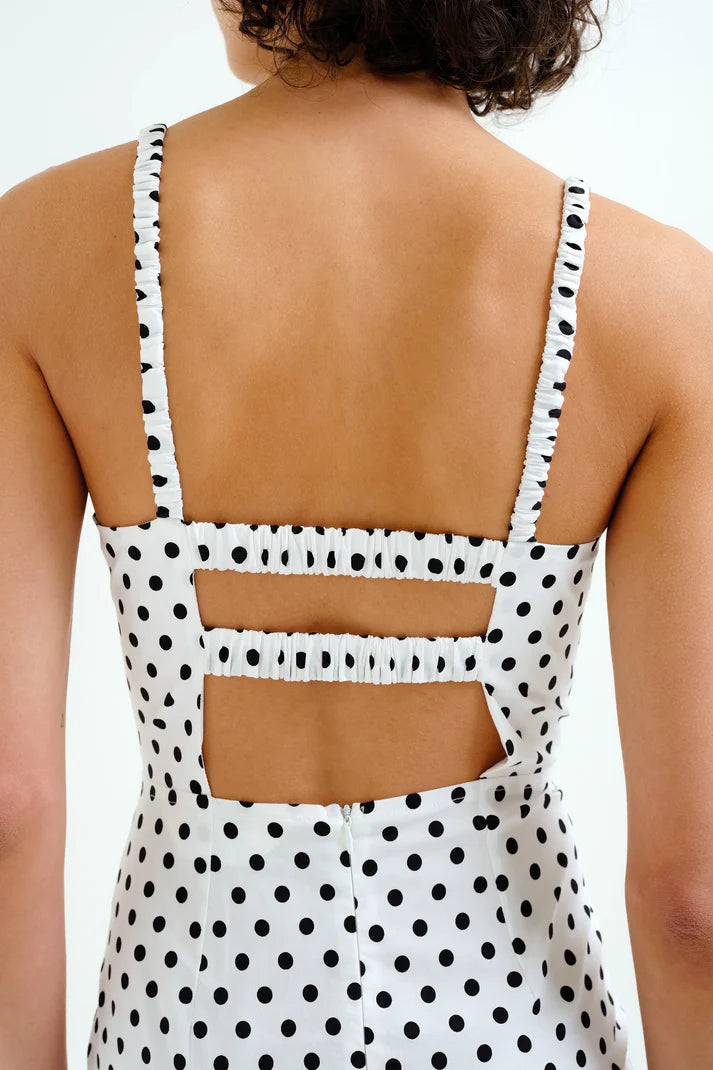 Vestido midi con estampado de puntos negro Compañía Fantástica